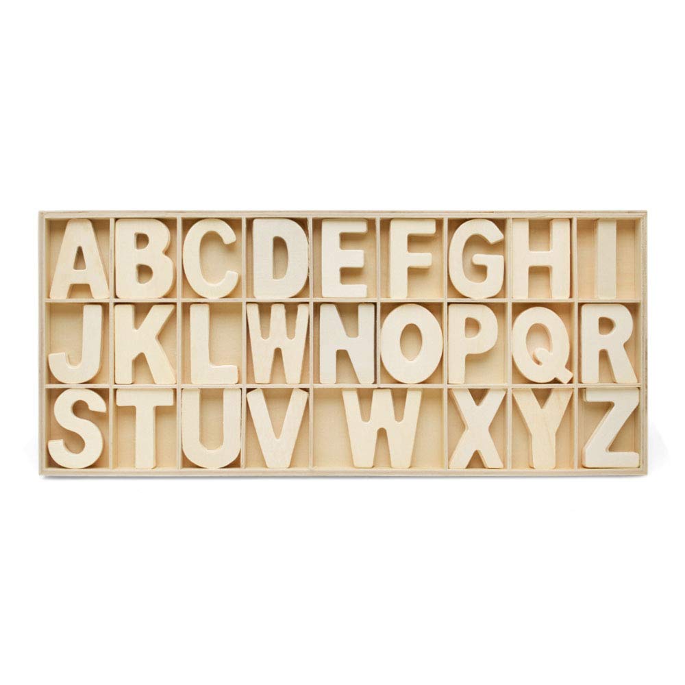 Wooden Alphabet Letters Tray Set - 3 Unfinished Wood Trays with 104 ABC Letters for Kids Learning - Perfect for Preschool Classroom, Homeschooling & Montessori Education by Woodpeckers