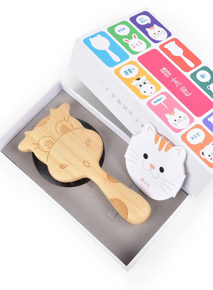 Natural Horsehair Baby Hair Brush - Gentle Cow Pattern Design for Newborns & Toddlers - Perfect for Daily Grooming, First Haircut Keepsake & Photo Shoots
