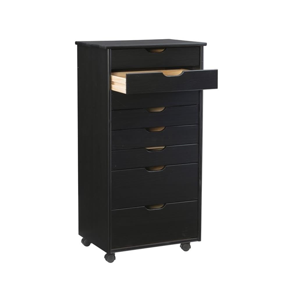 8-Drawer Black Wooden Rolling Storage Cart - Mobile Organizer for Bedroom, Office, or Craft Room - Transitional Style with Smooth Wheels