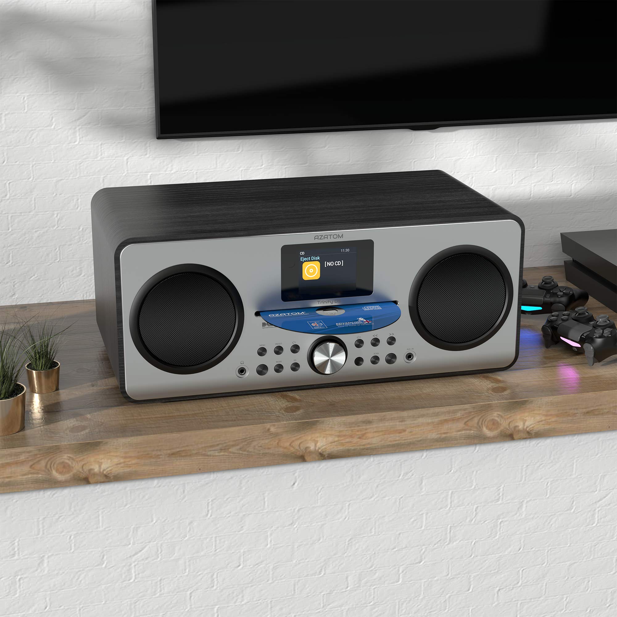 AZATOM Trinity DAB/DAB+ Digital CD Player with FM Radio, Bluetooth 5.0, Stereo Speaker System, Alarm Clock, USB Charger & MP3 Playback - Premium Hi-Fi Sound for Home & Office (Renewed, Black) - Perfect for Bedroom, Living Room or Workspace Entertainment