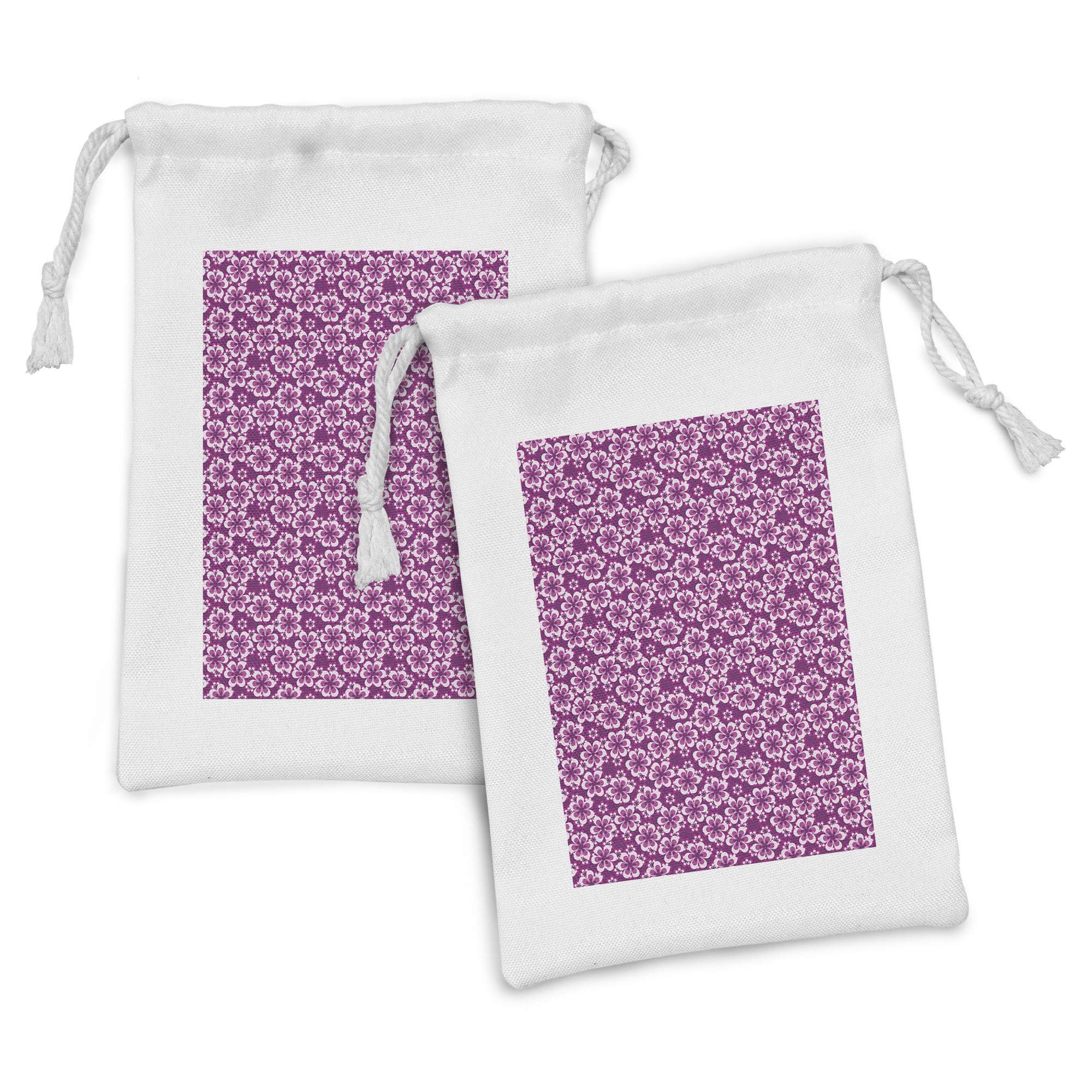 Ambesonne 2-Pack Purple Drawstring Fabric Pouches - Floral Bouquet Abstract Design, Small Organizer Bags for Toiletries, Masks, Jewelry & Party Favors (9
