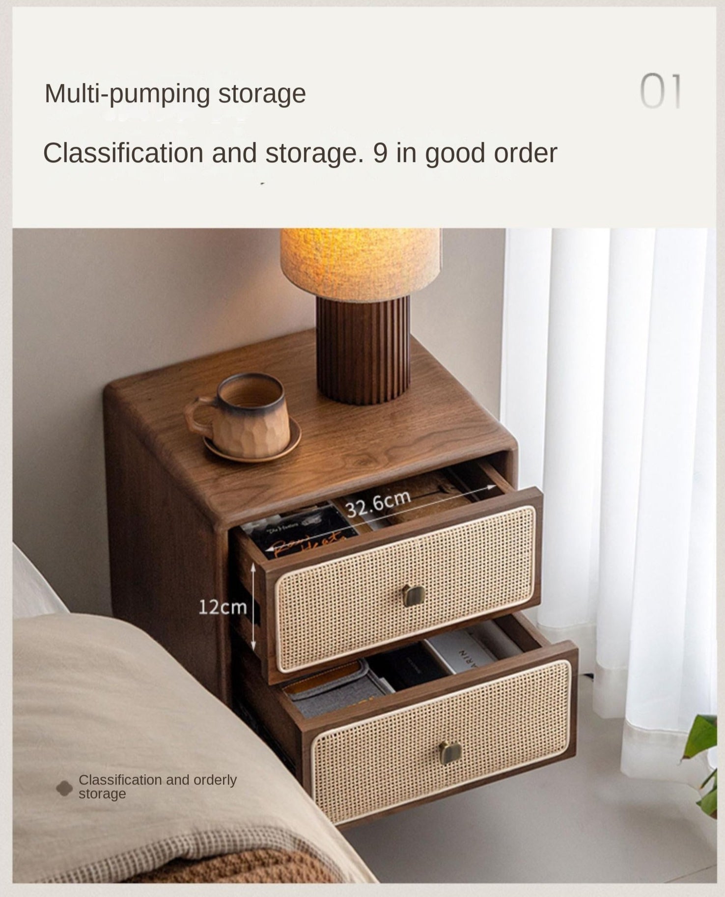 Premium Black Walnut Solid Wood Nightstand - Modern Bedside Table with Drawer for Bedroom, Living Room, or Guest Room - Durable & Stylish Home Furniture
