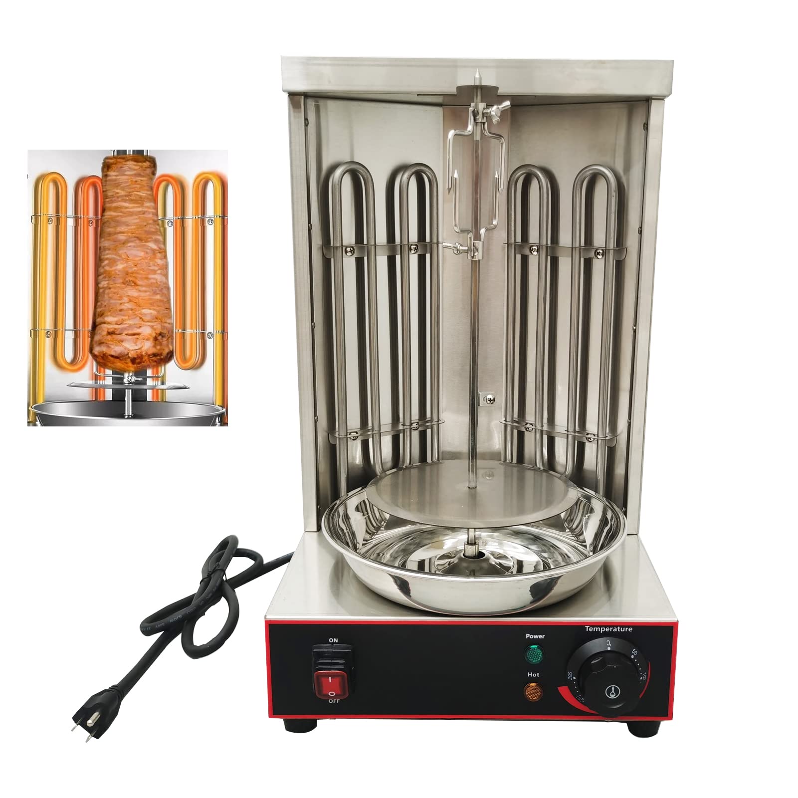 TECHTONGDA Commercial Electric Vertical Broiler - Shawarma Doner Kebab Gyro Grill Machine with Adjustable Temperature & Meat Drip Pan | Perfect for Restaurants, Food Trucks & Home Kitchens