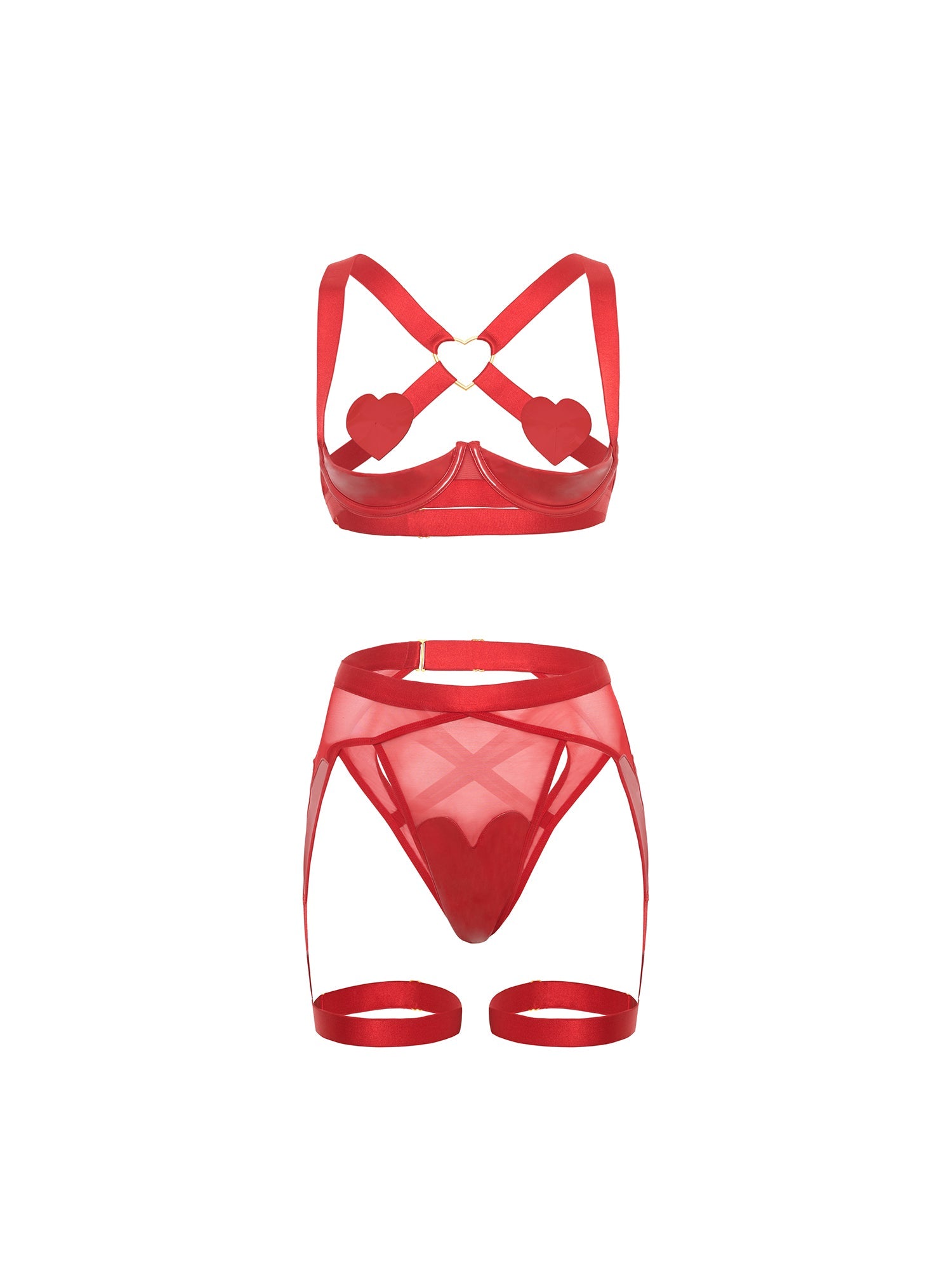 Mimi Hearts Open Cup Bra Set - Sexy Lingerie for Women, Comfortable Push Up Underwear - Perfect for Date Night, Boudoir, and Special Occasions