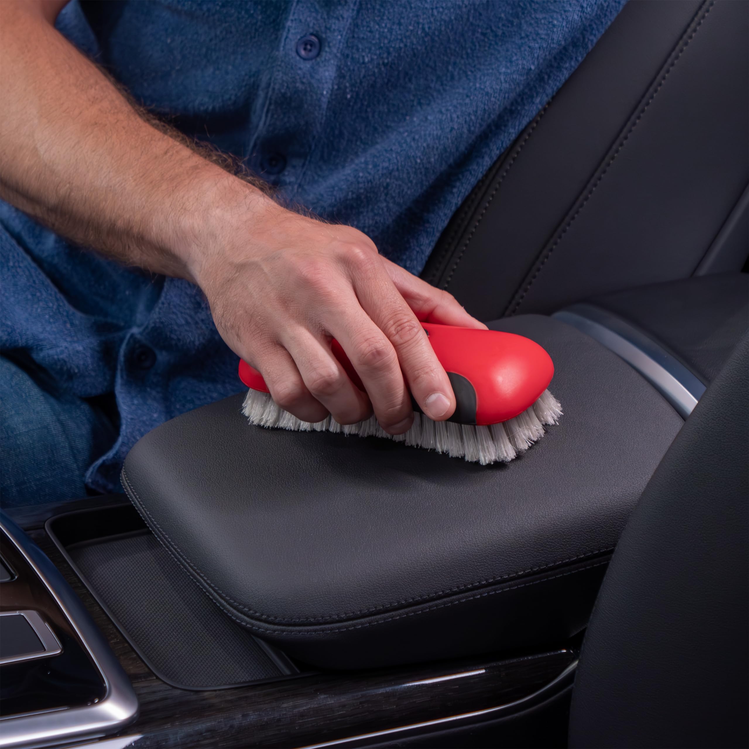 Premium Soft Bristle Leather & Upholstery Cleaning Brush - Gentle Car Seat, Couch & Furniture Scrubber for Auto Detailing & Home Care | Stain Remover | Durable Red Design | Perfect for Car Interiors, Sofas & Delicate Surfaces