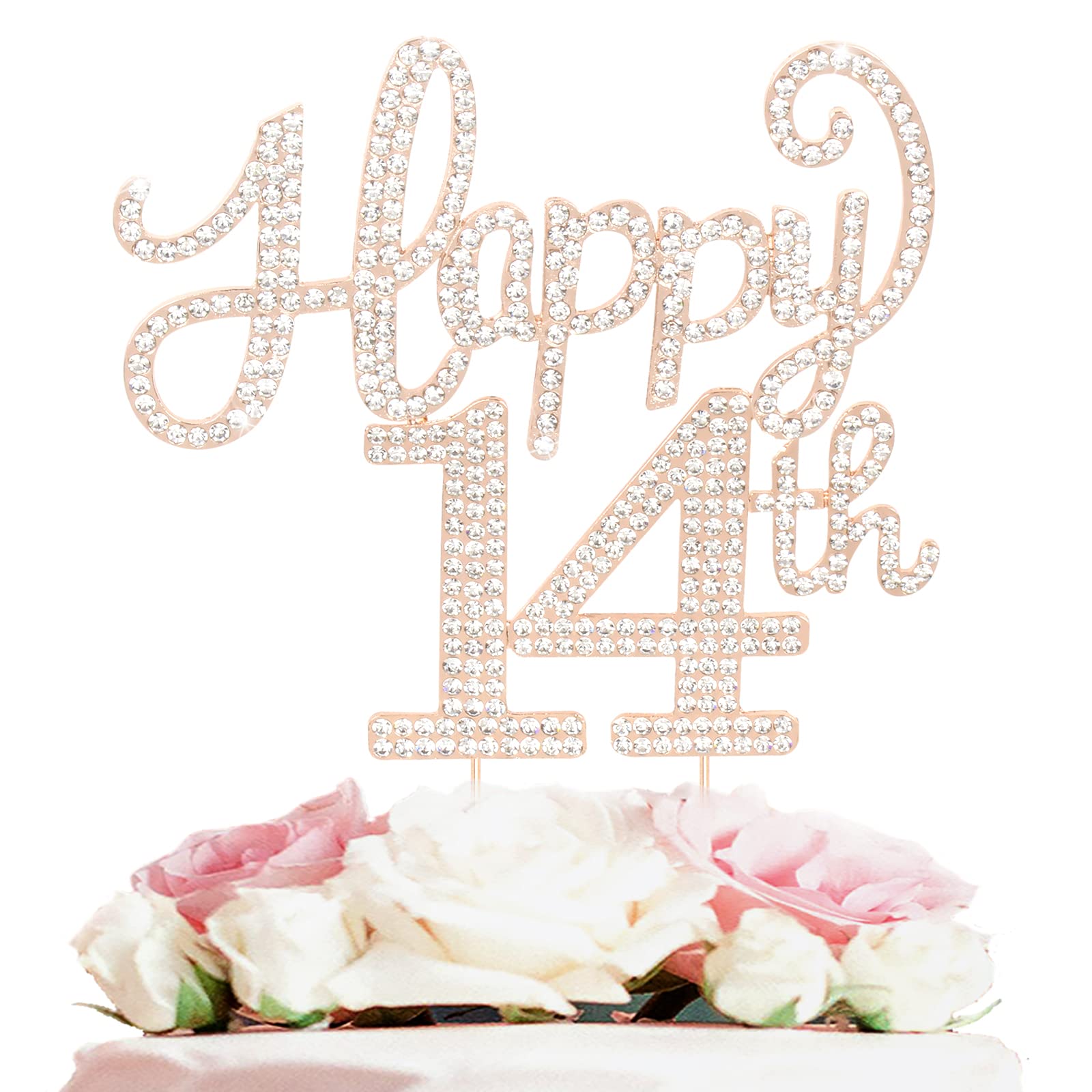 14th Birthday Cake Topper - Gold Rhinestone 'Cheers to Fourteen' Metal Sign for Sparkling Party Decorations | Perfect for Teen Birthday Cakes, Sweet 16 Celebrations & Milestone Party Centerpieces