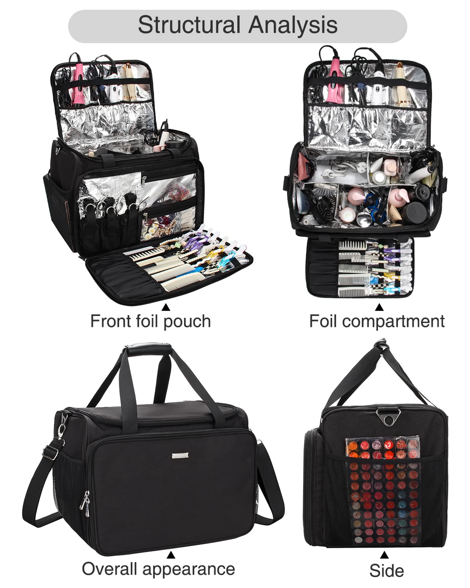 MONSTINA Professional Hairdressing Bag for Stylists - Insulated Travel Cosmetic Organizer with Shoulder Strap - Perfect for Salon, Barber, Makeup Artists & On-the-Go Hairstyling (Black)