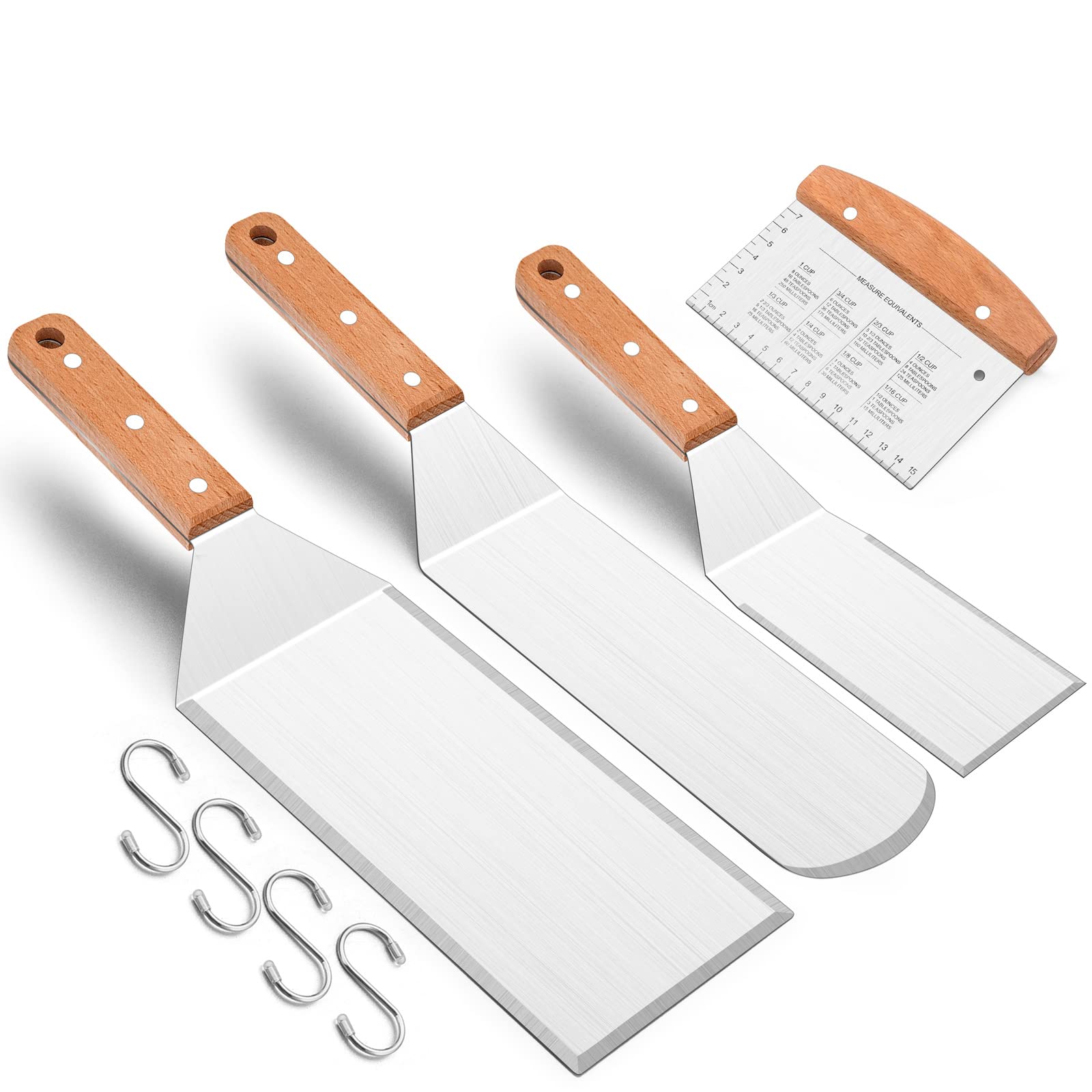 Premium Stainless Steel Spatula Set of 4 - Heavy Duty Metal Griddle Accessories for BBQ, Teppanyaki, Pancakes & Burgers | Grill Spatula, Scraper & Flipper Utensils | Perfect Gift for Home Chefs & Outdoor Cooking Enthusiasts | Ideal for Backyard BBQs, Camping & Kitchen Use