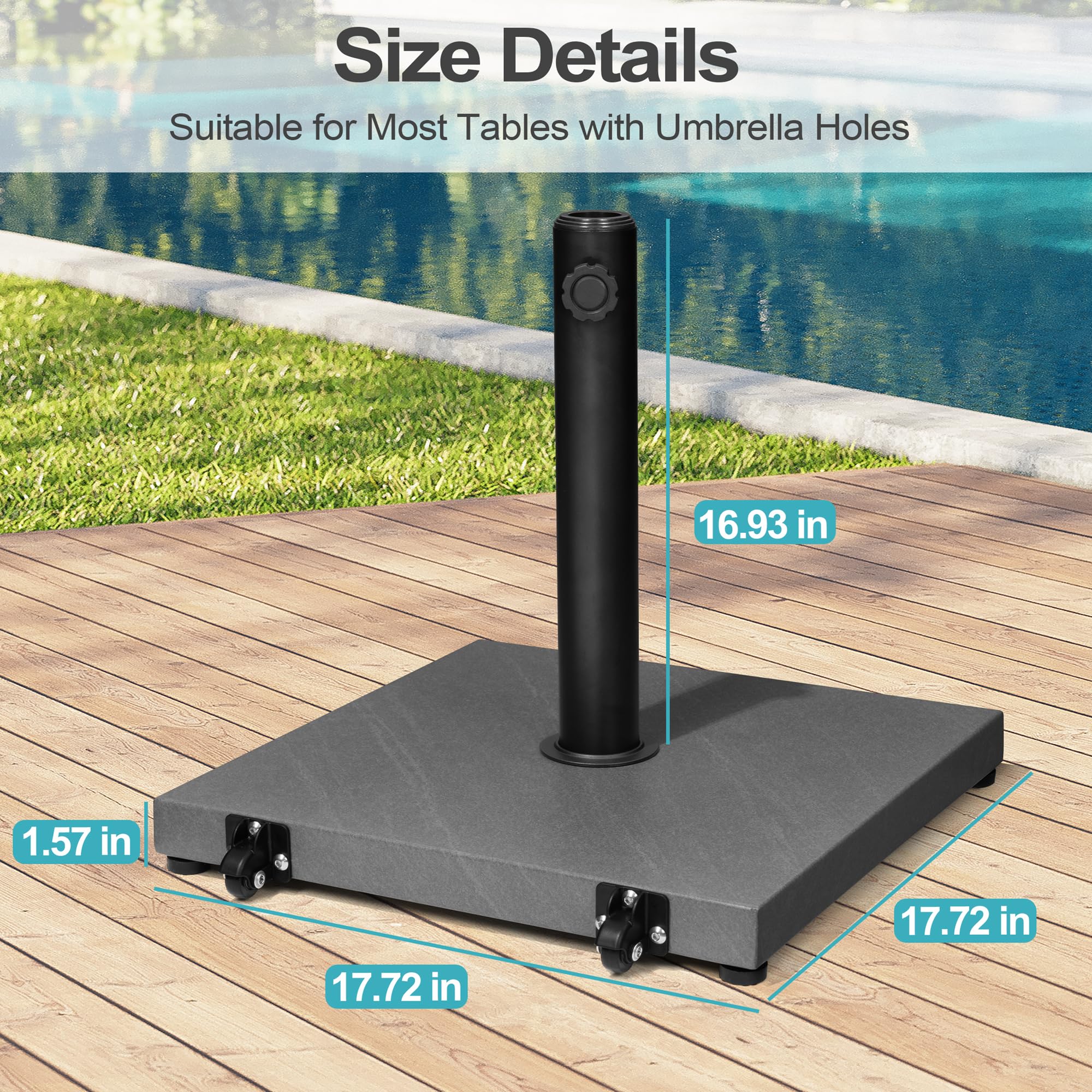 40lbs Heavy Duty Square Concrete Patio Umbrella Base with Wheels - Outdoor Market Umbrella Stand in Gray for Poolside, Garden, and Backyard Relaxation