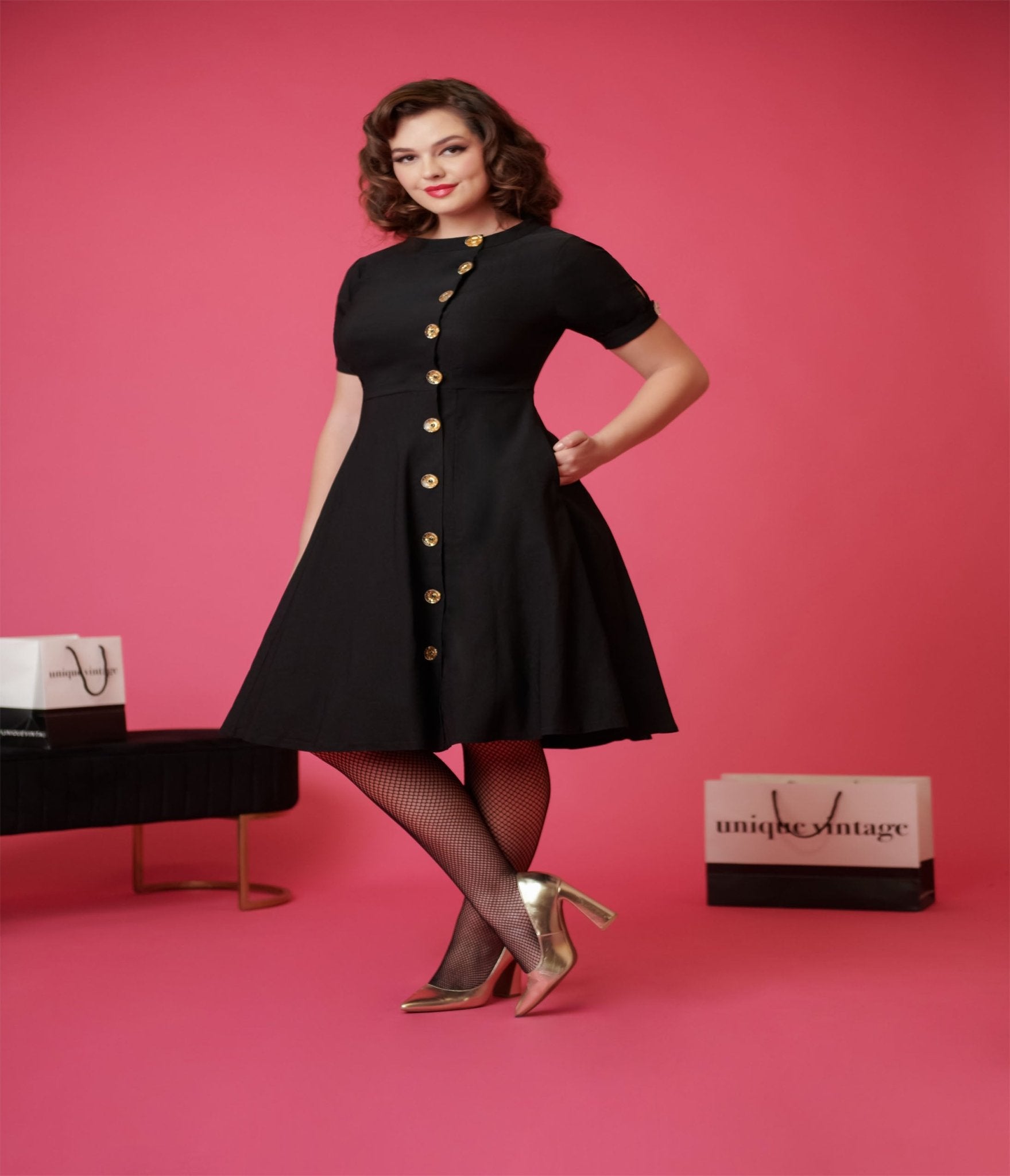 Vintage Black Button Swing Dress - Retro A-Line Flare Dress for Women | Perfect for Parties, Weddings & Everyday Wear