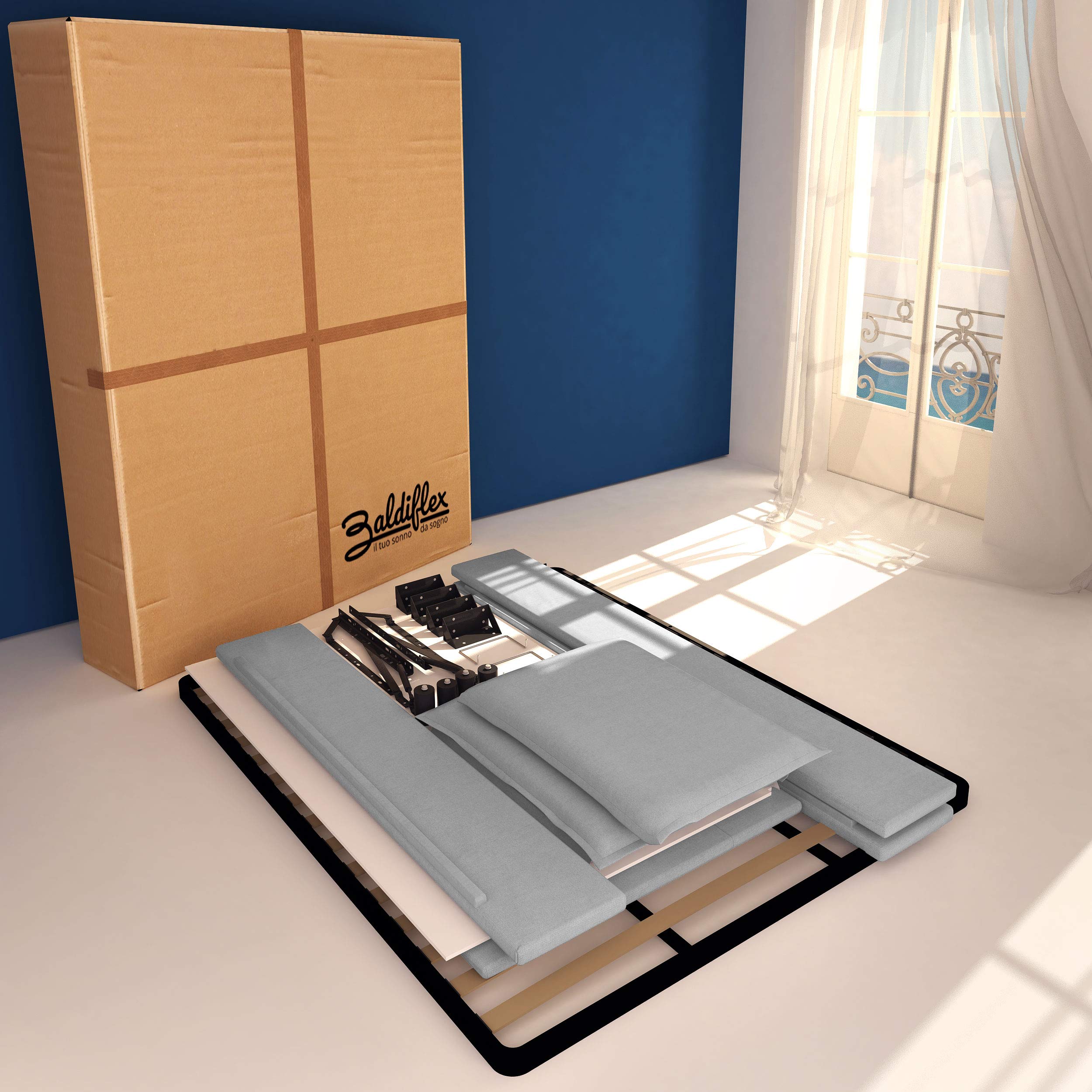Baldiflex Licia Queen Size Bed Frame with Upholstered Headboard & Slatted Base - 160x190cm Synthetic Leather Platform Bed with Storage, Perfect for Master Bedroom & Guest Room