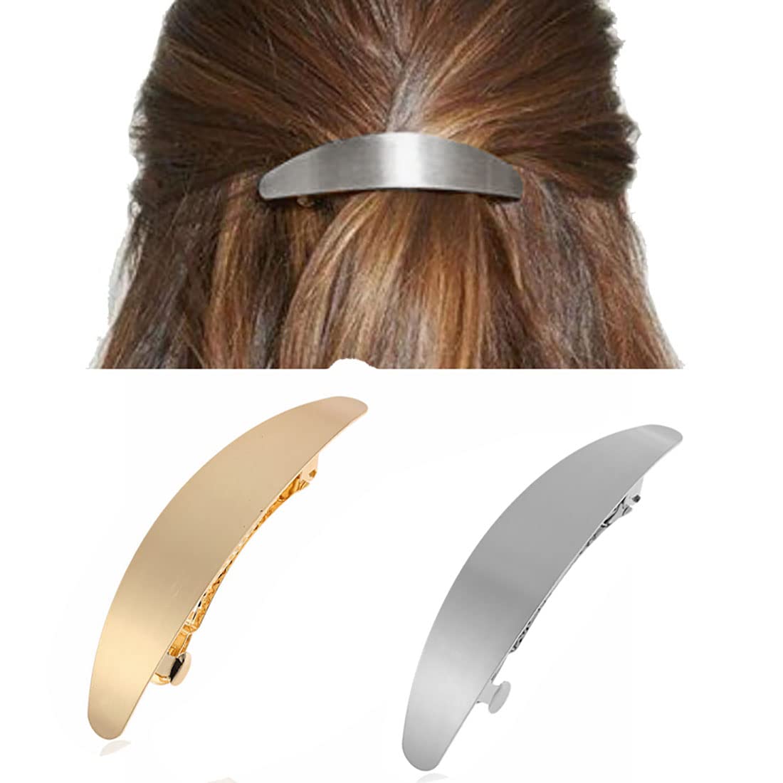 Vintage Metal Smooth Long Oval Large Hair Barrettes - Silver Hair Clips for Women & Girls | Hair Accessories for Wedding, Party & Everyday Use