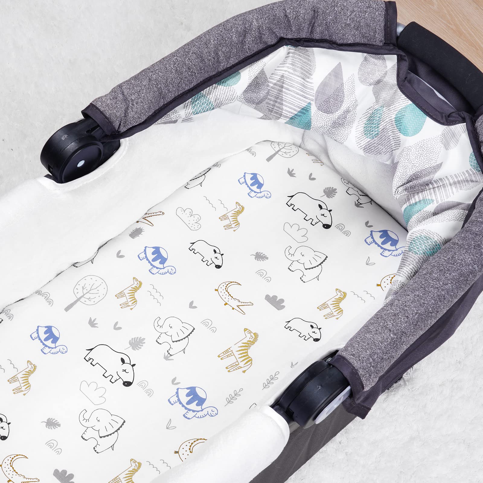 PHF 100% Cotton Bassinet Sheets 2 Pack - Soft Breathable Crib Bedding for Baby Boys & Girls - Premium Fitted Sheets for Various Mattress Pads - Woodland Animals Design - Perfect for Nursery, Daycare & Travel