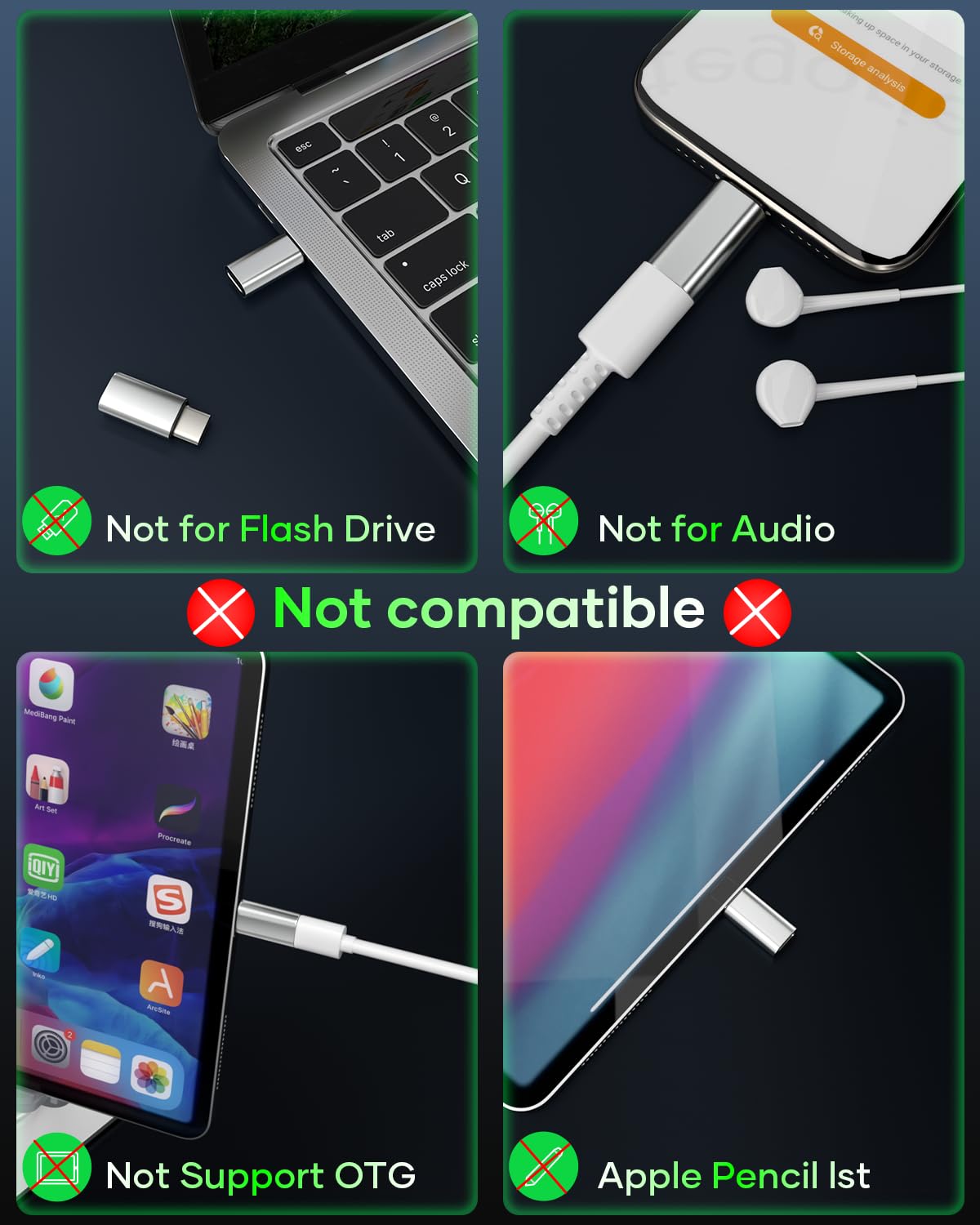 4 Pack Lightning to USB C Adapter for iPhone 16/16 Pro/16 Pro Max/16 Plus/iPhone 15/15 Pro, Samsung S24 - Fast Charging & Data Sync - Compatible with Type C Devices - Perfect for Travel, Office & Home Charging