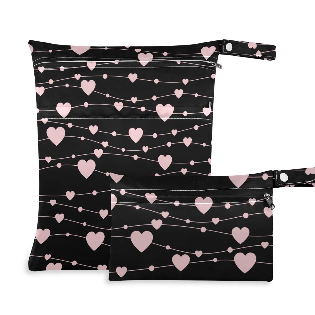Qilmy Heart 2-Pack Waterproof Wet Dry Bags - Reusable Storage Pouch for Swimsuits, Gym Clothes & Diapers - Perfect for Beach, Pool, Travel & Camping - Includes 2 Sizes (Small & Large)