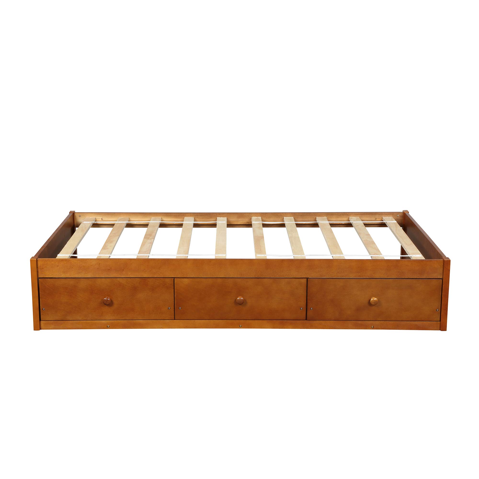 Harper & Bright Designs Twin Size Platform Storage Bed with 3 Drawers - Solid Wood Bed Frame, No Box Spring Needed, Oak Finish - Perfect for Kids Rooms, Guest Bedrooms & Small Spaces