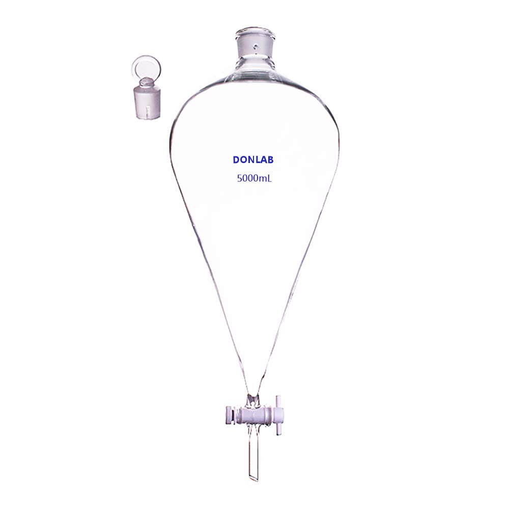 5000ml Glass Conical Separatory Funnel with PTFE Stopcock - Lab Equipment for Essential Oil Extraction, Chemistry Experiments & Liquid Separation