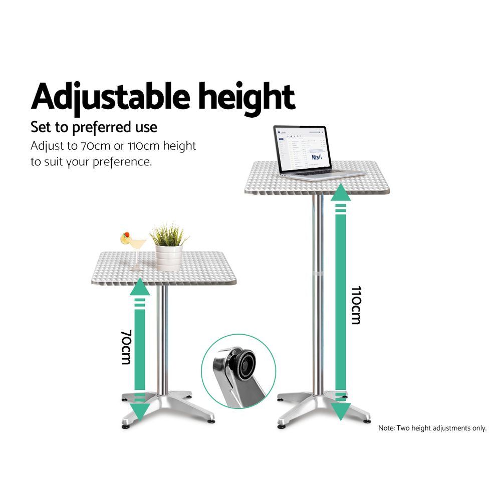 Gardeon 3-Piece Outdoor Bar Set with Adjustable Square Bistro Table & Stools - Perfect for Patio, Garden, and Cafe Dining