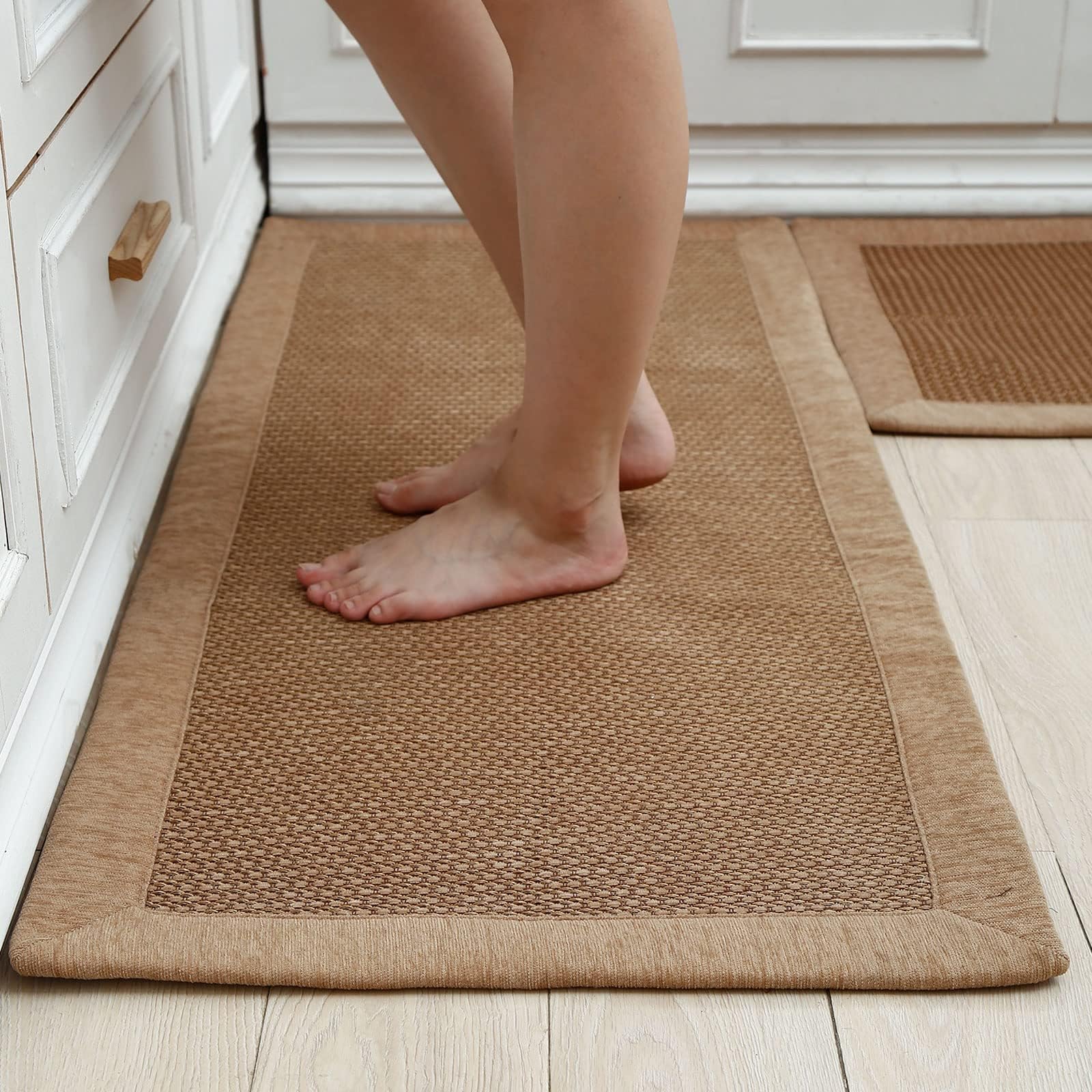 Non-Slip Washable Kitchen Rugs Set of 2 - Absorbent Farmhouse Style Floor Mats for Sink Area (19.5