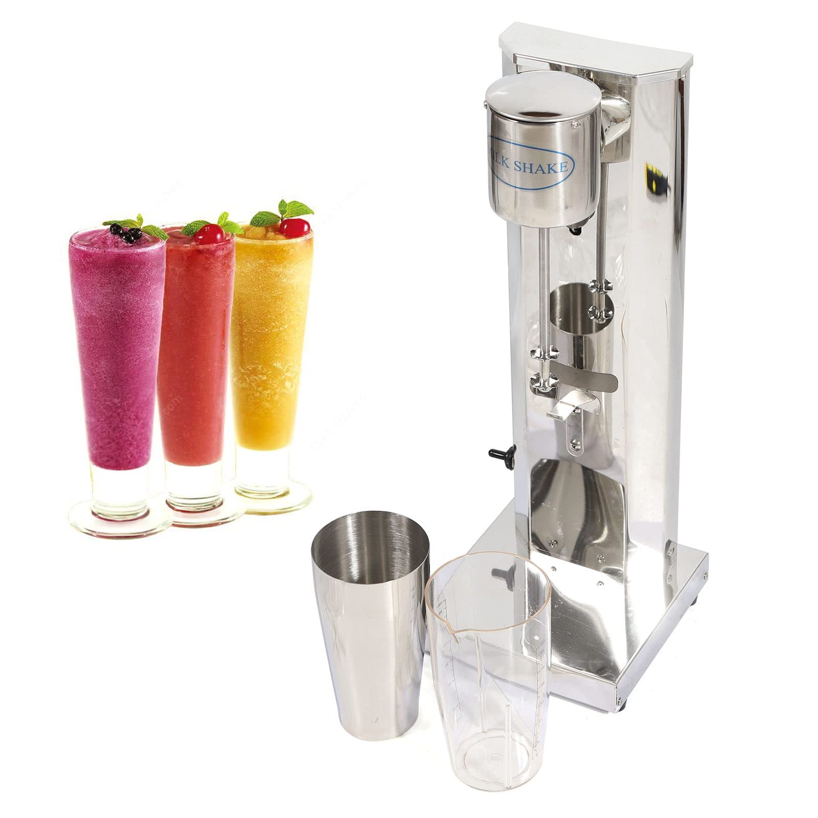 Commercial Electric Milkshake Machine - Heavy Duty Stainless Steel Drink Mixer with Cup, 110V 18000RPM Motor, Single Head/Double Head for Bubble Tea, Smoothies & Frozen Desserts - Perfect for Coffee Shops, Juice Bars & Restaurants (Single Head, 18x16x53cm)