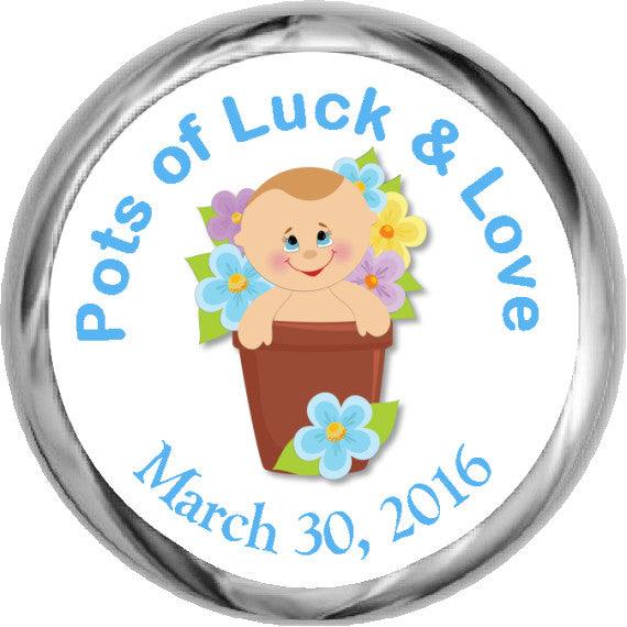 Lucky Pots Boy Stickers - Hershey Kisses Baby Shower Decorations for Gender Reveal, Nursery Wall Art & Party Favors