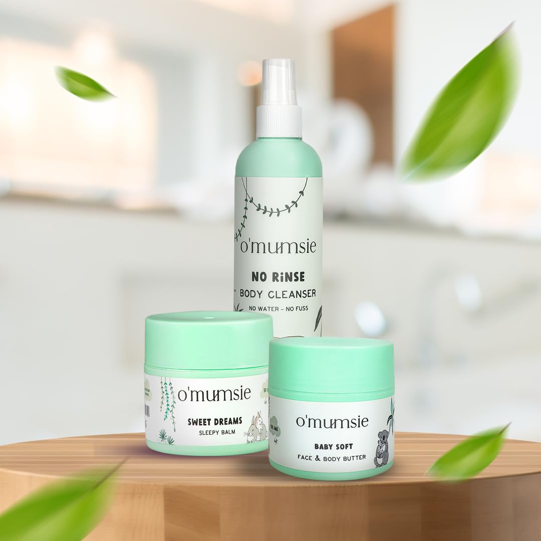 O'mumsie Bedtime Rituals Kit - Organic Baby Body Wash, Face & Body Lotion, Sleep Balm in Gift Box | Gentle Nighttime Routine for Babies & Toddlers | Perfect Newborn Gift Set for Showers & Birthdays