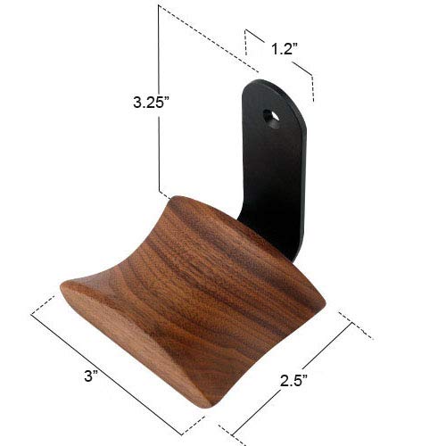 Walnut Wood Wall Mount Headphone Hanger Stand - Under Desk Headset Hook Holder for Audio, Studio & Gaming Headphones - Perfect for Home Office, Gaming Setup & Music Studio Organization