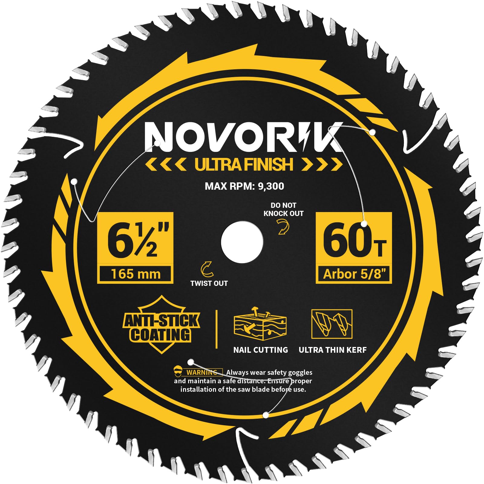 6-1/2 Inch 60T TCT Carbide Circular Saw Blade with Anti-Stick Coating - Premium ATB Framing Saw Blade for Wood Cutting | Perfect for DIY Projects, Carpentry, and Professional Woodworking