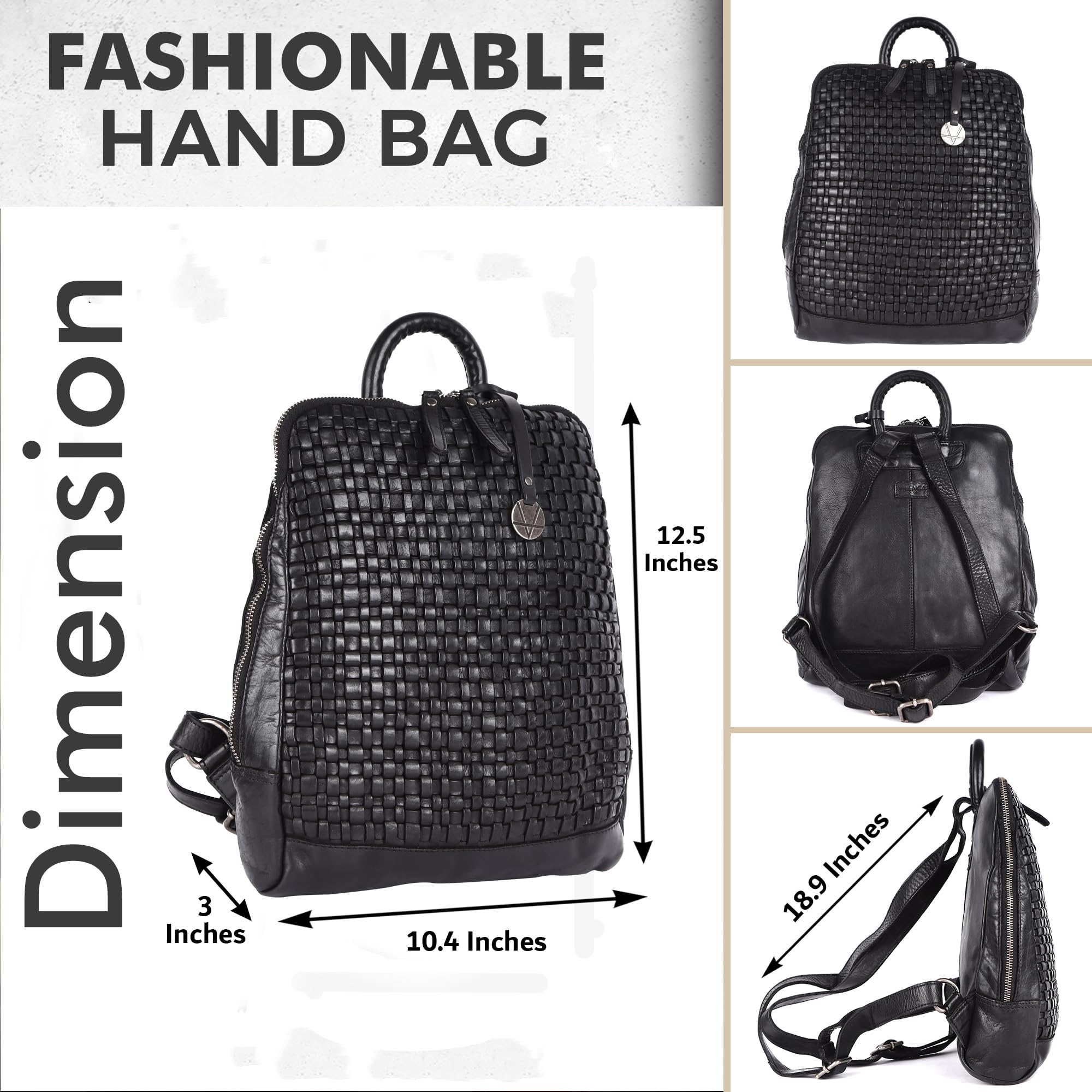 12.5 Inch Genuine Leather Backpack for Women & Men - Premium Black Leather Laptop Backpack with Adjustable Shoulder Straps - Perfect for Work, Travel & College (Business Casual & Everyday Use)