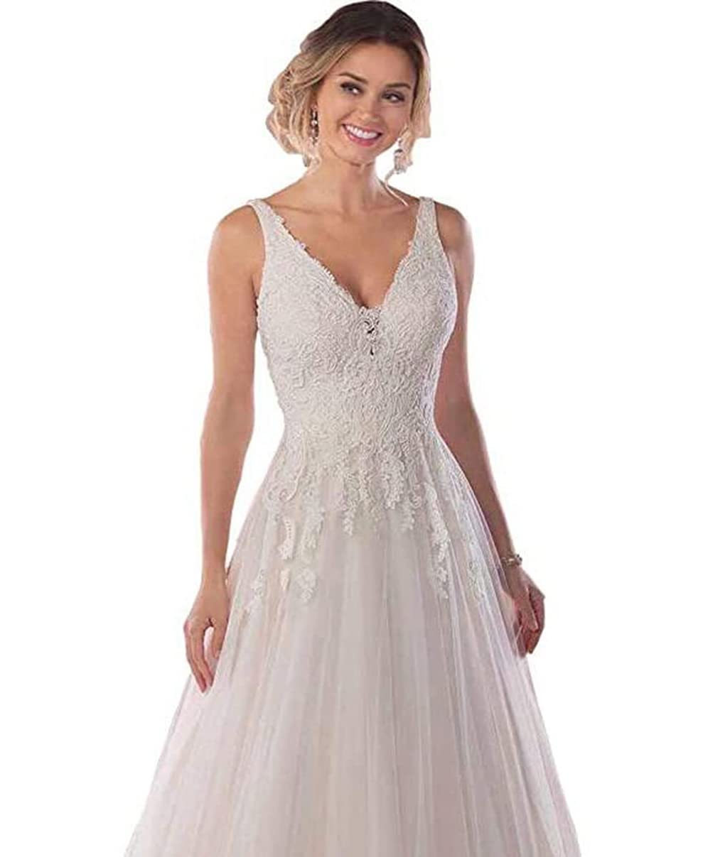 Boho Wedding Dresses for Women - A-Line V-Neck Lace Tulle Beach Bridal Gowns | Perfect for Beach Weddings, Destination Elopements & Boho-Chic Bridal Style
