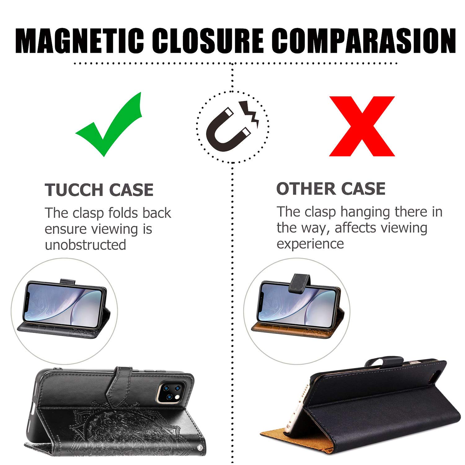 Premium Wallet Case for iPhone 11 Pro Max - Embossed Mandala Flower Design with Card Holder & Kickstand | Women's Flip Phone Cover with Wrist Strap (6.5 Inch, Gray) | Perfect for Daily Use, Travel & Hands-Free Convenience