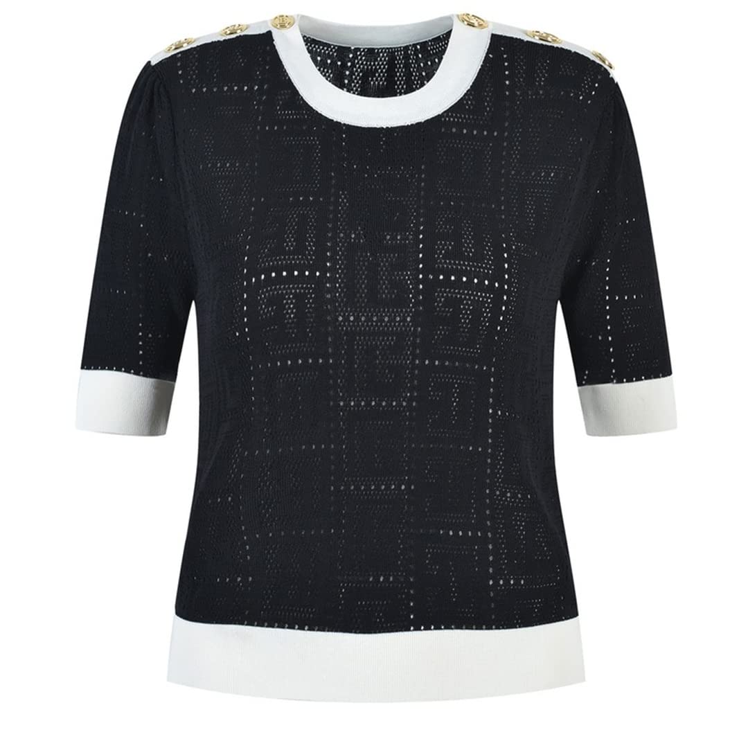 Women's Summer Short Sleeve Knit Sweater - Korean Style O-Neck Pullover Top in Black | Casual Wear, Office Outfits & Date Night Fashion