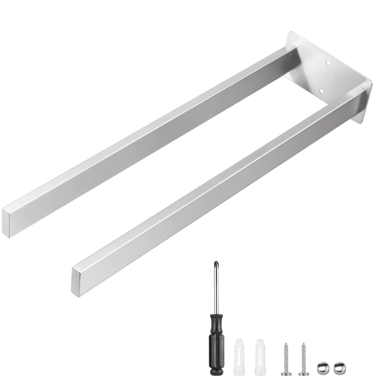 JiGiU 2-Pole Stainless Steel Towel Holder - 304 Stainless Steel Wall Mounted Towel Ring & Bar for Bathroom & Kitchen (38cm) - Perfect for Wet/Dry Towel Separation in Showers, Vanities & Cabinets