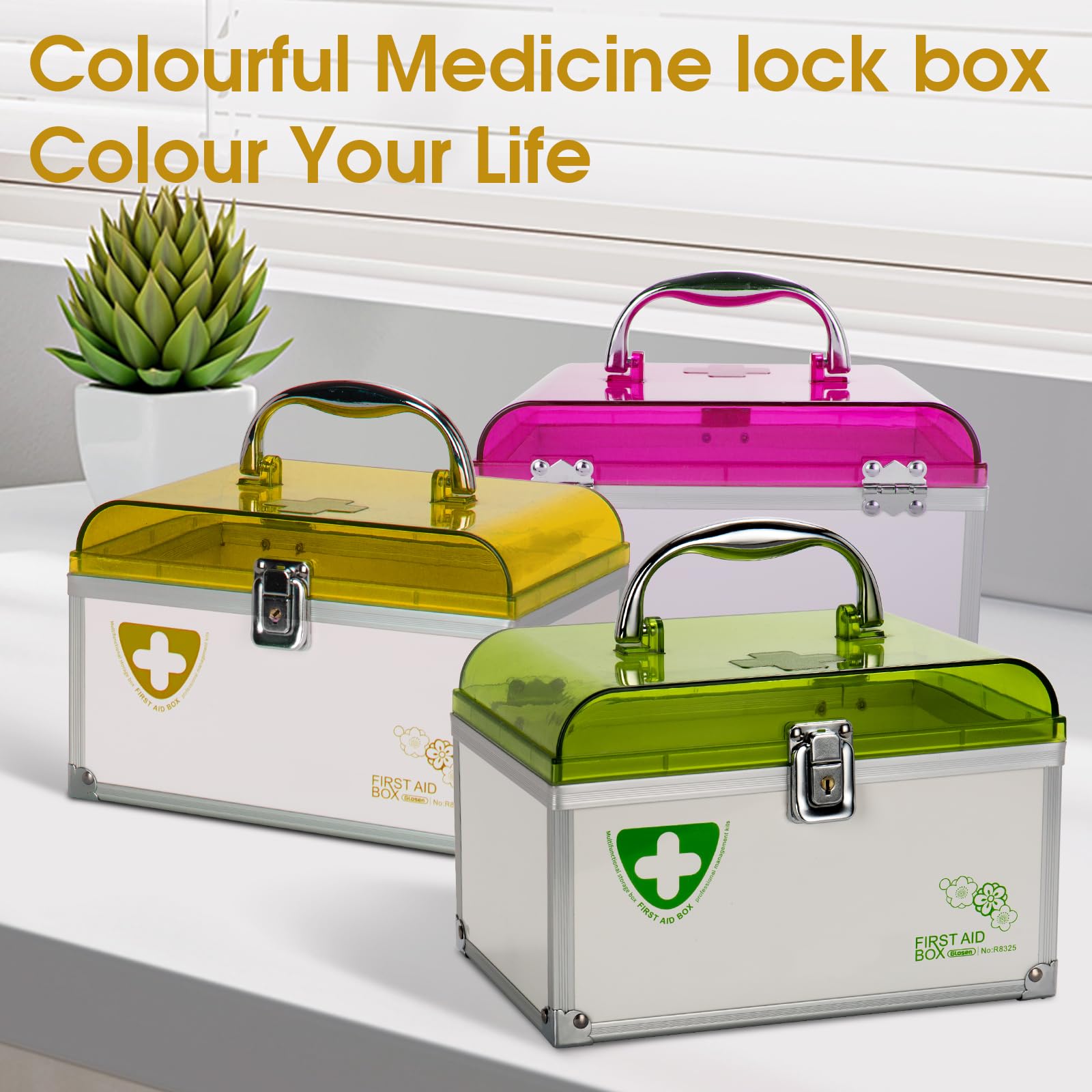 Childproof Medicine Lock Box with Key - 8.46 x 5.87 x 5.51 Inch Portable Safe Storage for Prescriptions, Vitamins & First Aid Supplies - Ideal for Home, Travel & Child Safety