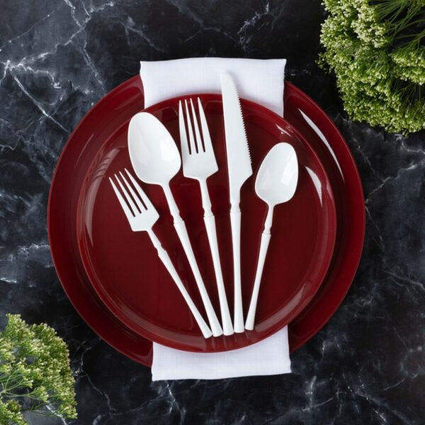 Premium Infinity Collection White Flatware Set - 32-Piece Stainless Steel Cutlery for Elegant Dining, Parties & Everyday Use