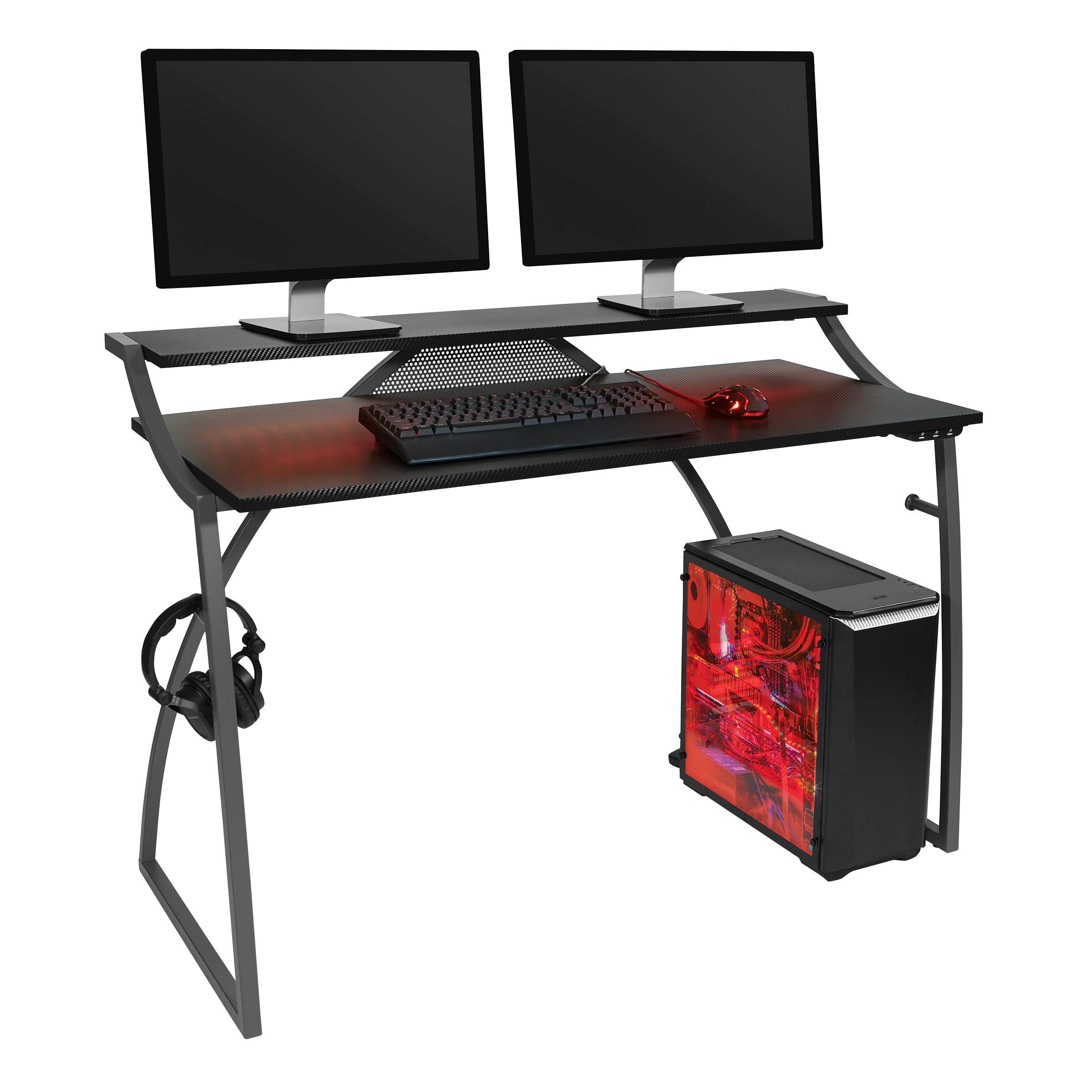 OSP Alpha Battlestation Gaming Desk - Ergonomic Computer Desk for PC & Console Gamers - Black Home Office Furniture for Streaming & Esports Setup