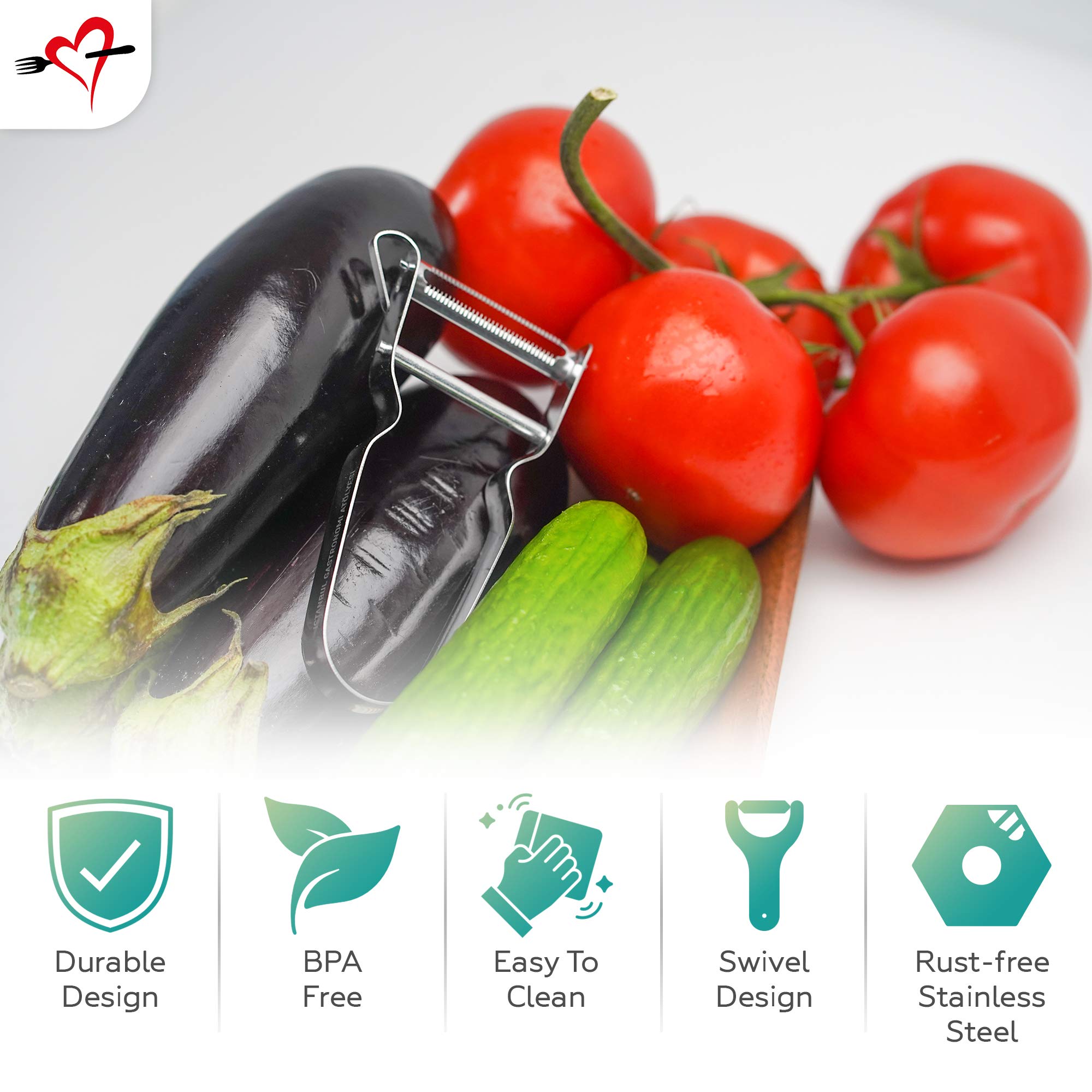 Premium Stainless Steel Vegetable Peeler for Potatoes, Carrots, Cucumbers & Fruits - Ergonomic Design, Dishwasher Safe - Perfect for Kitchen, Camping & Meal Prep