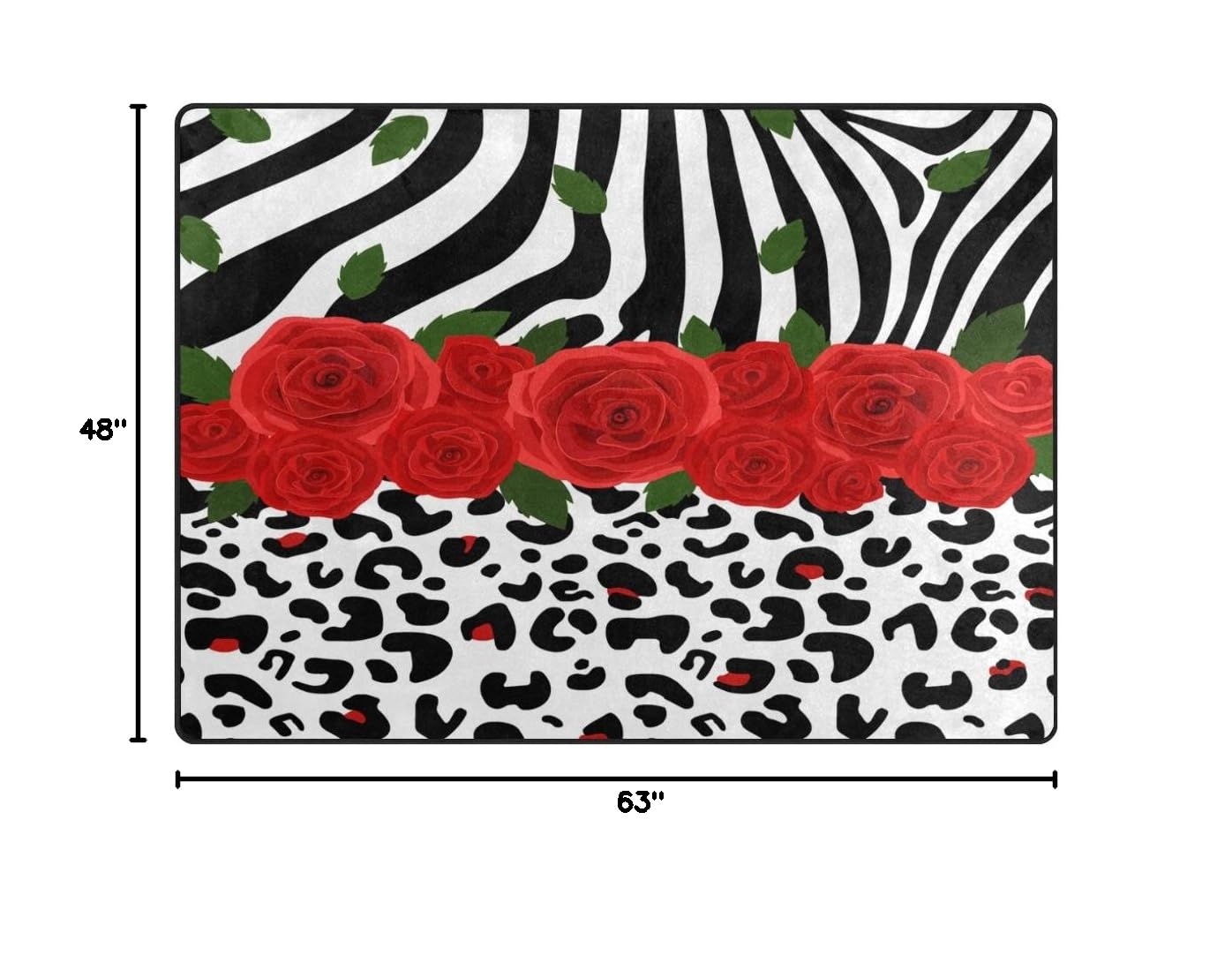 ALAZA Red Flower Animal Zebra Print Area Rug 5'3