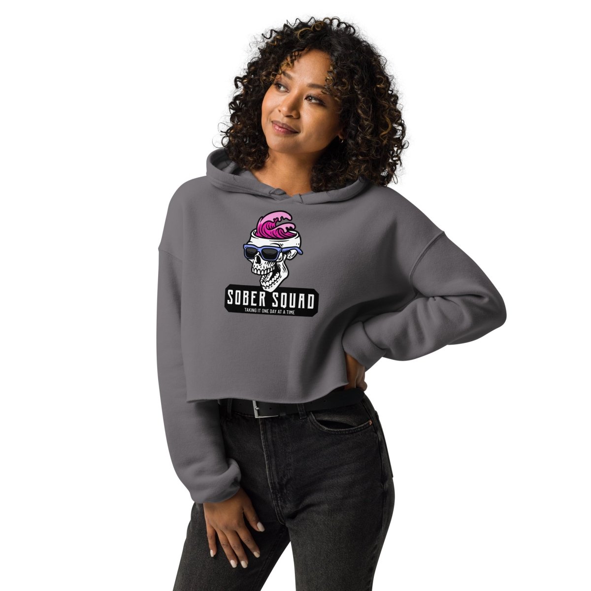 Sober Squad Crop Hoodie for Women - Trendy Oversized Pullover Sweatshirt for Casual Wear, Gym, and Street Style
