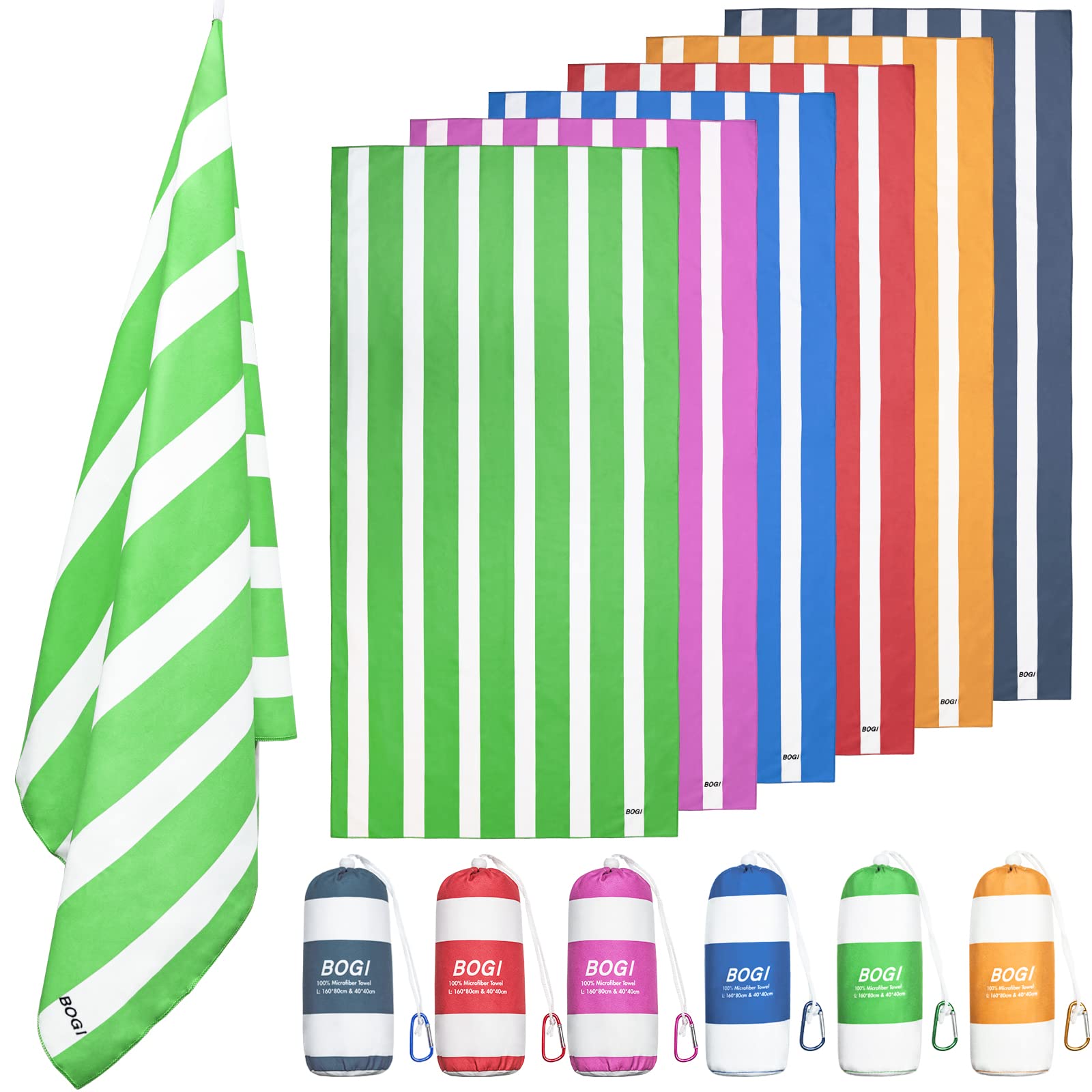 BOGI Quick Dry Microfiber Beach Towel Set - Lightweight, Absorbent & Sand Proof - Oversized Travel Towels for Pool, Swim, Gym & Yoga (Size L, XL) - Perfect for Beach Vacations, Travel & Outdoor Activities