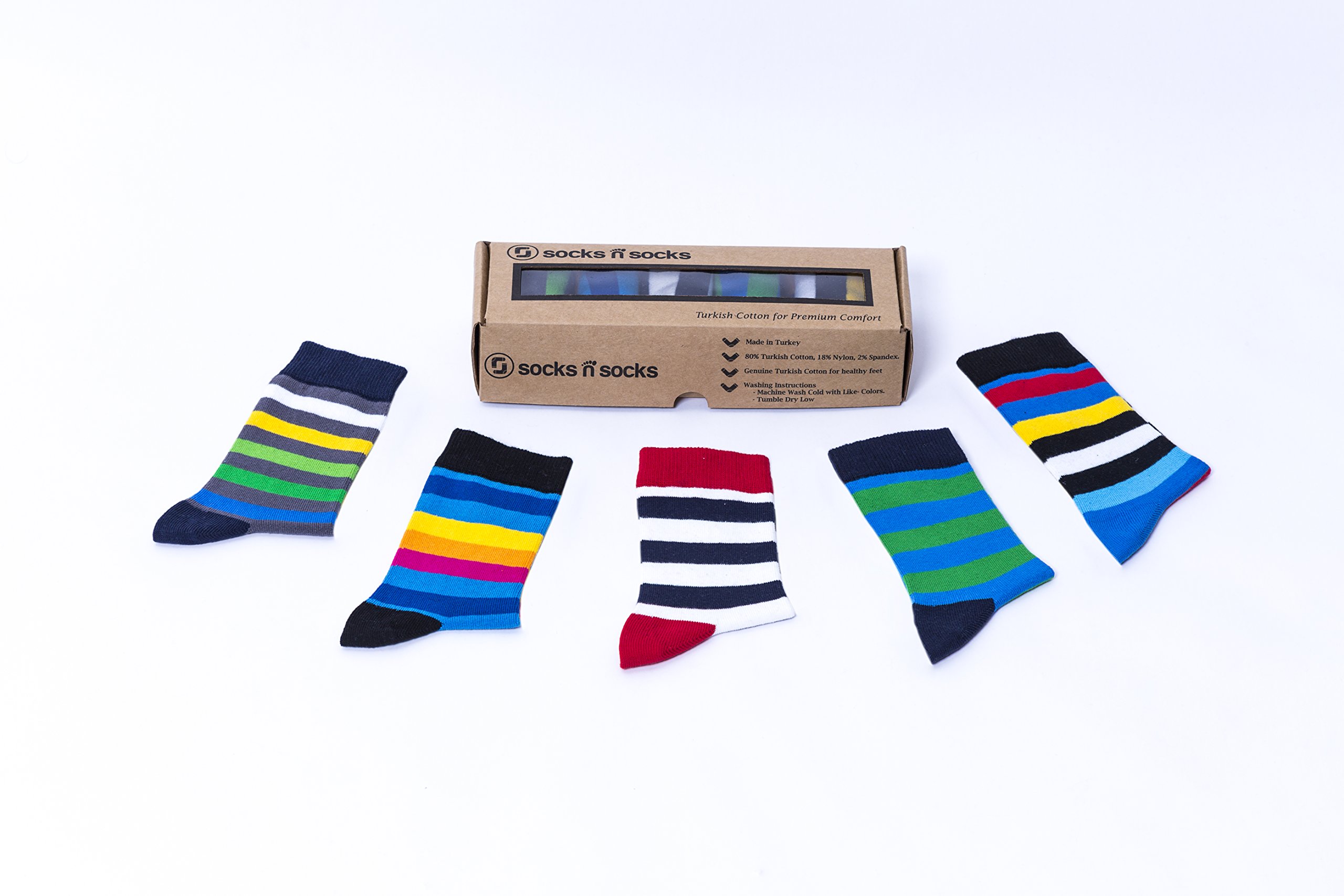 Kids 5-Pair Fun Colorful Cotton Crew Socks Gift Set - Soft Comfortable Dress Socks for School, Sports & Daily Wear