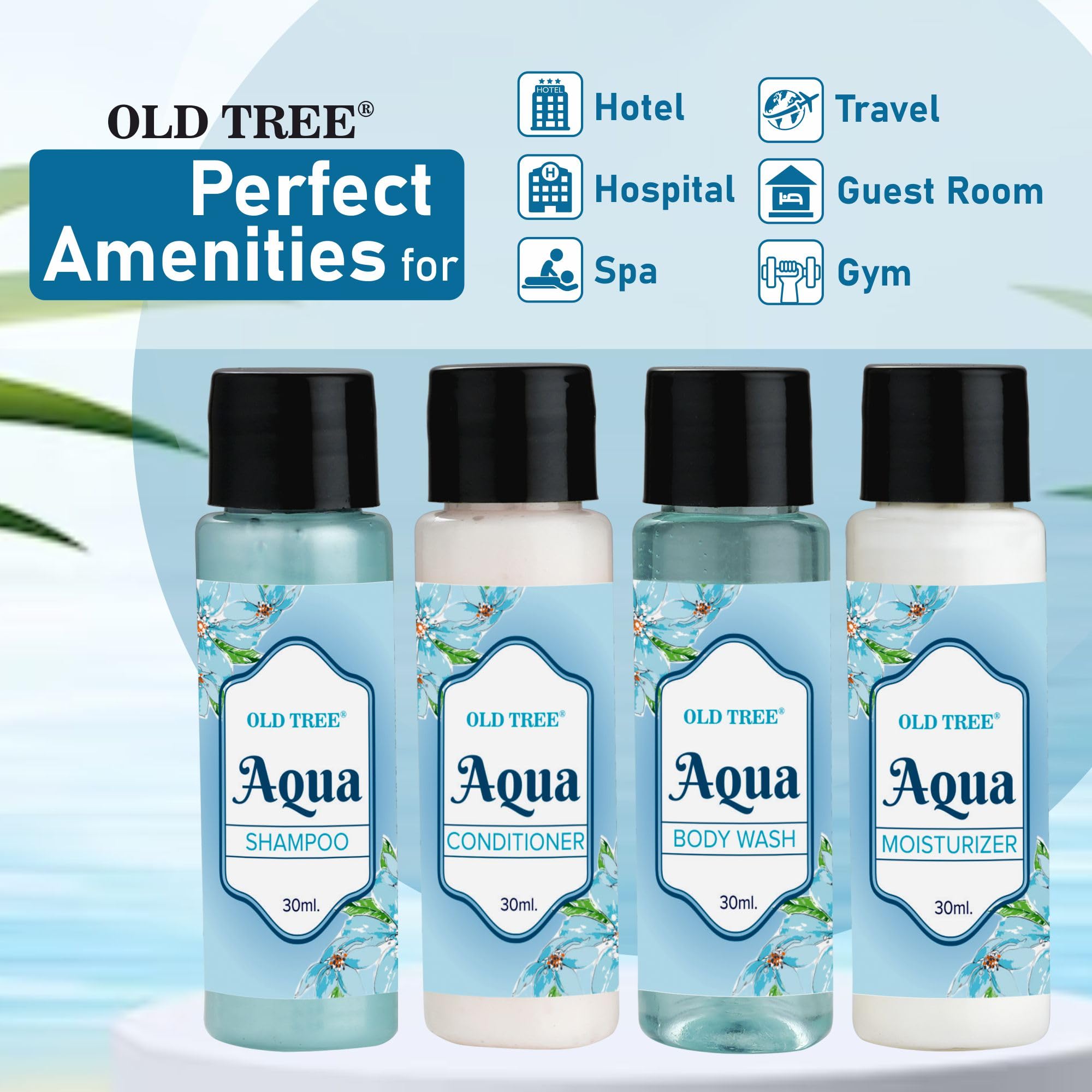 Old Tree Aqua Hair Conditioner Travel Kit - 30ml (Pack of 100) | Moisturizing & Frizz Control for Dry Hair | Perfect for Hotels, Guest Houses, Gyms & Travel Essentials | Salon-Quality Toiletries in Convenient Travel Size