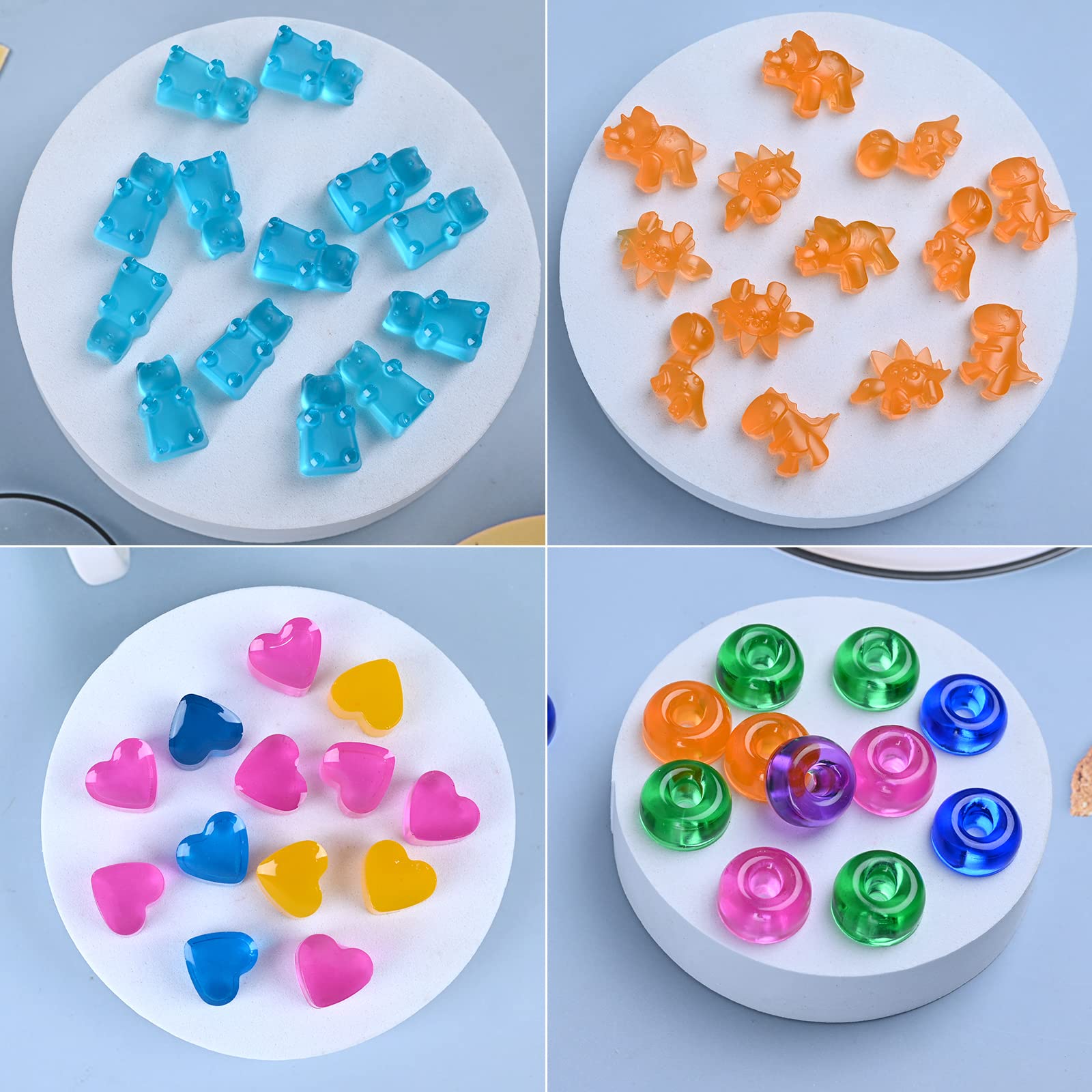 Sakolla 4-Pack Mini Silicone Gummy Candy Molds with 2 Droppers - Dinosaur, Bear, Heart & Donut Shapes for Chocolate, Candies & DIY Treats - Perfect for Kids' Birthday Parties, Baking Decorations & Homemade Snacks