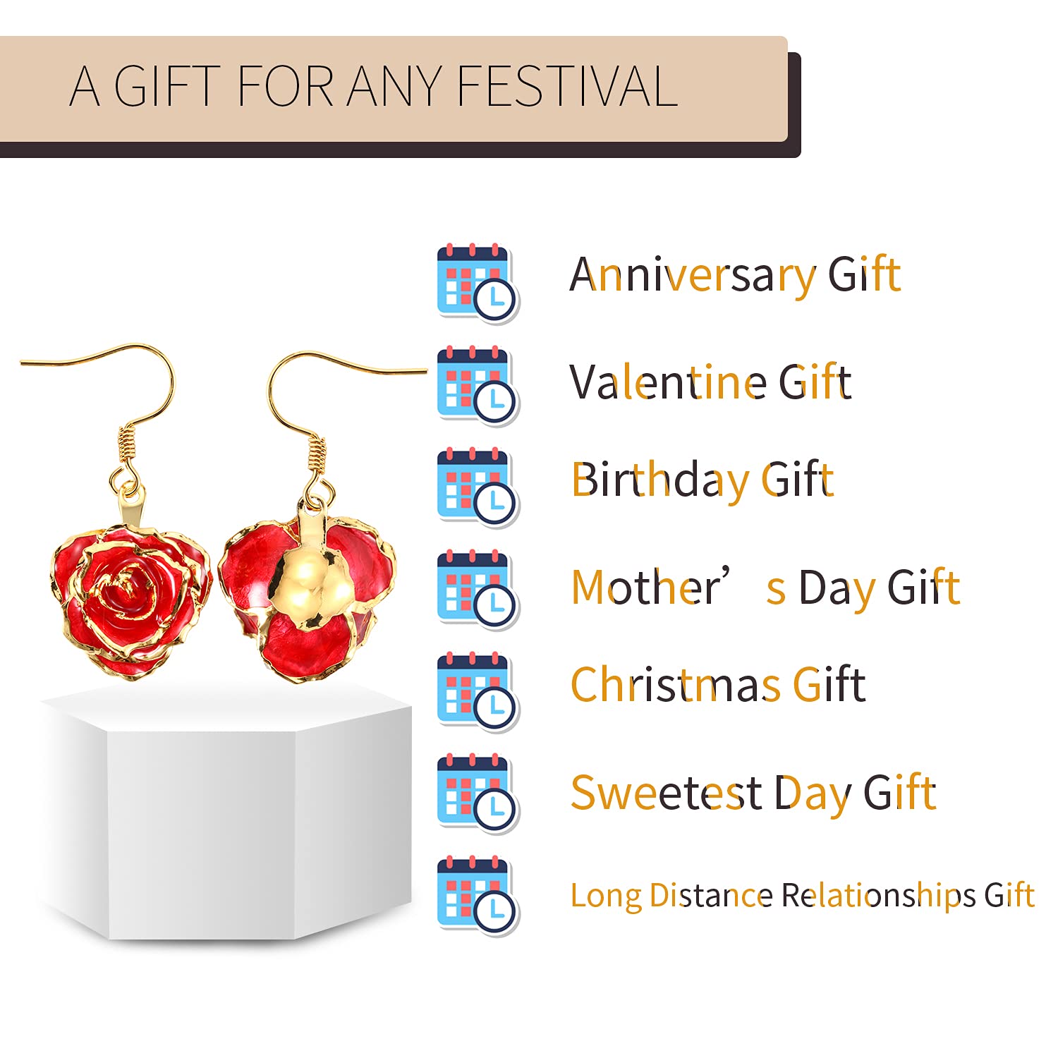 24K Gold Dipped Rose Earrings for Women - Elegant Fashion Jewelry Gift for Girlfriend, Wife, Mother on Valentine's Day, Anniversary, Birthday - Perfect for Date Night, Wedding, Party & Special Occasions