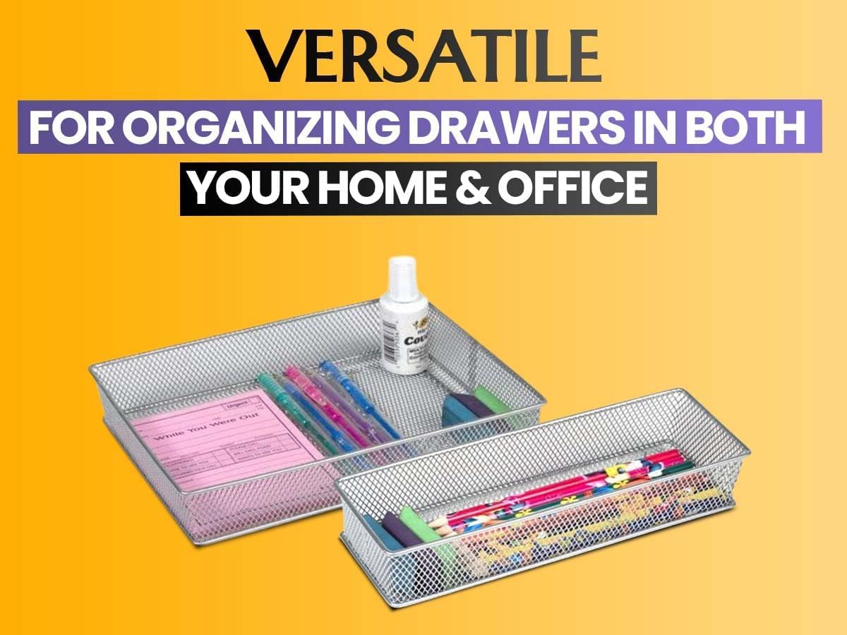 YBM HOME Silver Mesh Drawer Organizer Bins - 6x12x2 Inch Set of 1 - Perfect for School Supplies, Office Desk & Cabinet Organization - Durable Storage Baskets for Home, Classroom or Workplace