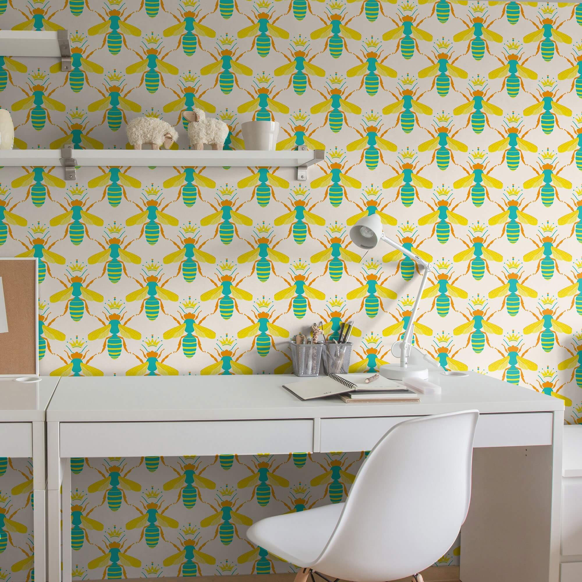 Yellow and White Geometric Animal Peel and Stick Removable Wallpaper - Self-Adhesive Decorative Wall Covering for Nursery, Bedroom, or Living Room - Easy to Apply and Remove