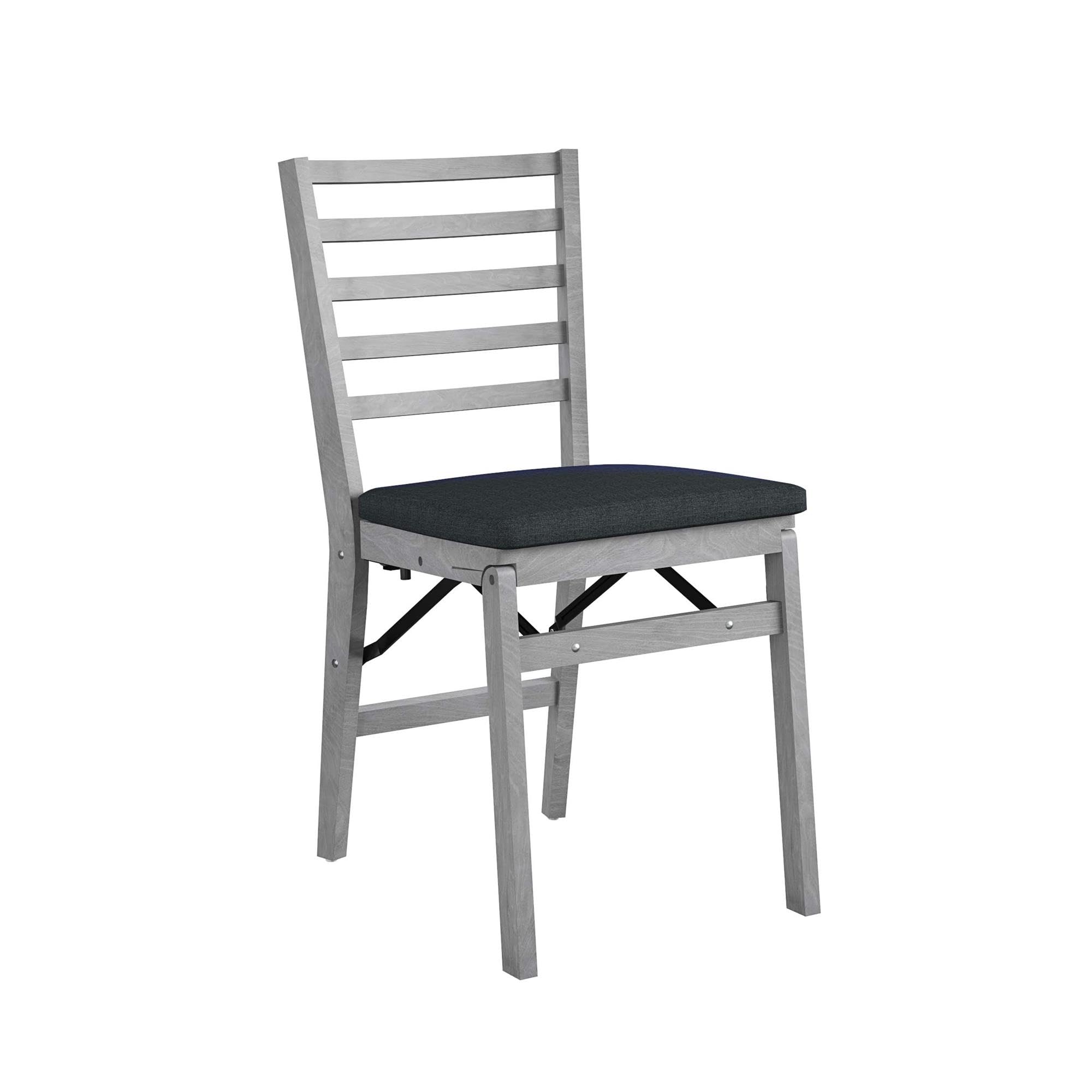 COSCO Contoured Back Wood Folding Chairs with Fabric Seat, Gray Wash - Set of 2 - Perfect for Outdoor Picnics, Camping, and Home Events