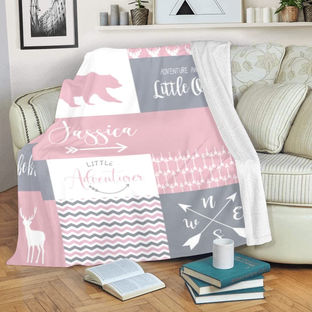 **Personalized Woodland Animals Fleece Blanket with Name - Custom Baby Blanket for Boys & Girls, Soft Minky Flannel Blanket - Perfect Baby Shower Gift, Nursery Decor & Cozy Toddler Blanket**