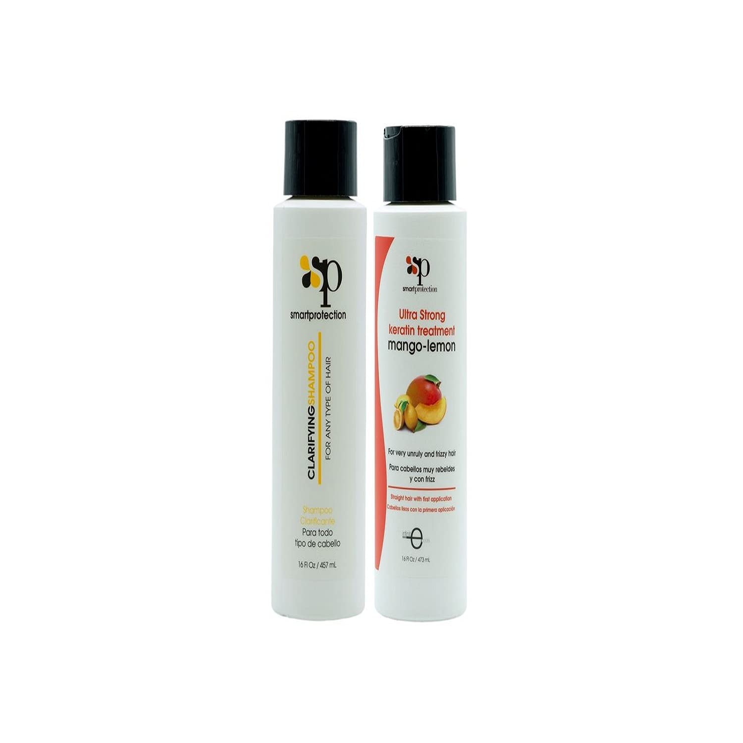 Smart Protection Mango-Lemon Ultra Strong Keratin Hair Treatment with Clarifying Shampoo - 16oz Bottle for Frizz Control & Hair Repair - Perfect for Salon-Quality Smoothing at Home