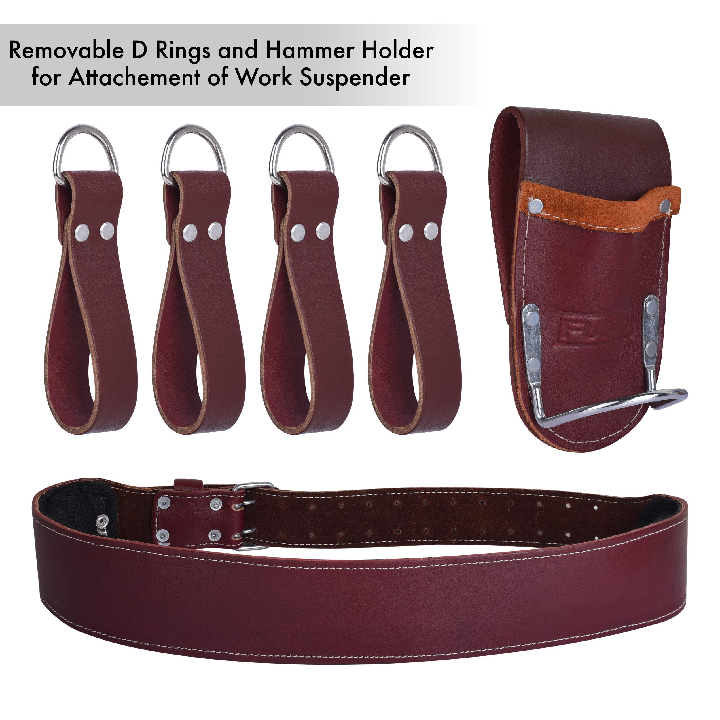 Heavy Duty 19-Pocket Maroon Leather Tool Belt - Multipurpose Work Organizer for Carpenters, Construction Workers, Handymen & Electricians with Fat Lip Tool Holder | Durable Work Pouch for Job Sites, Home Repairs & DIY Projects